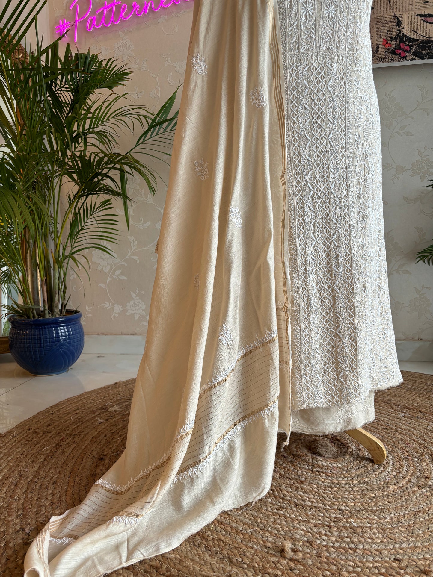 Dyeable Natural Silk Chikankari Kurta and Dupatta Fabric