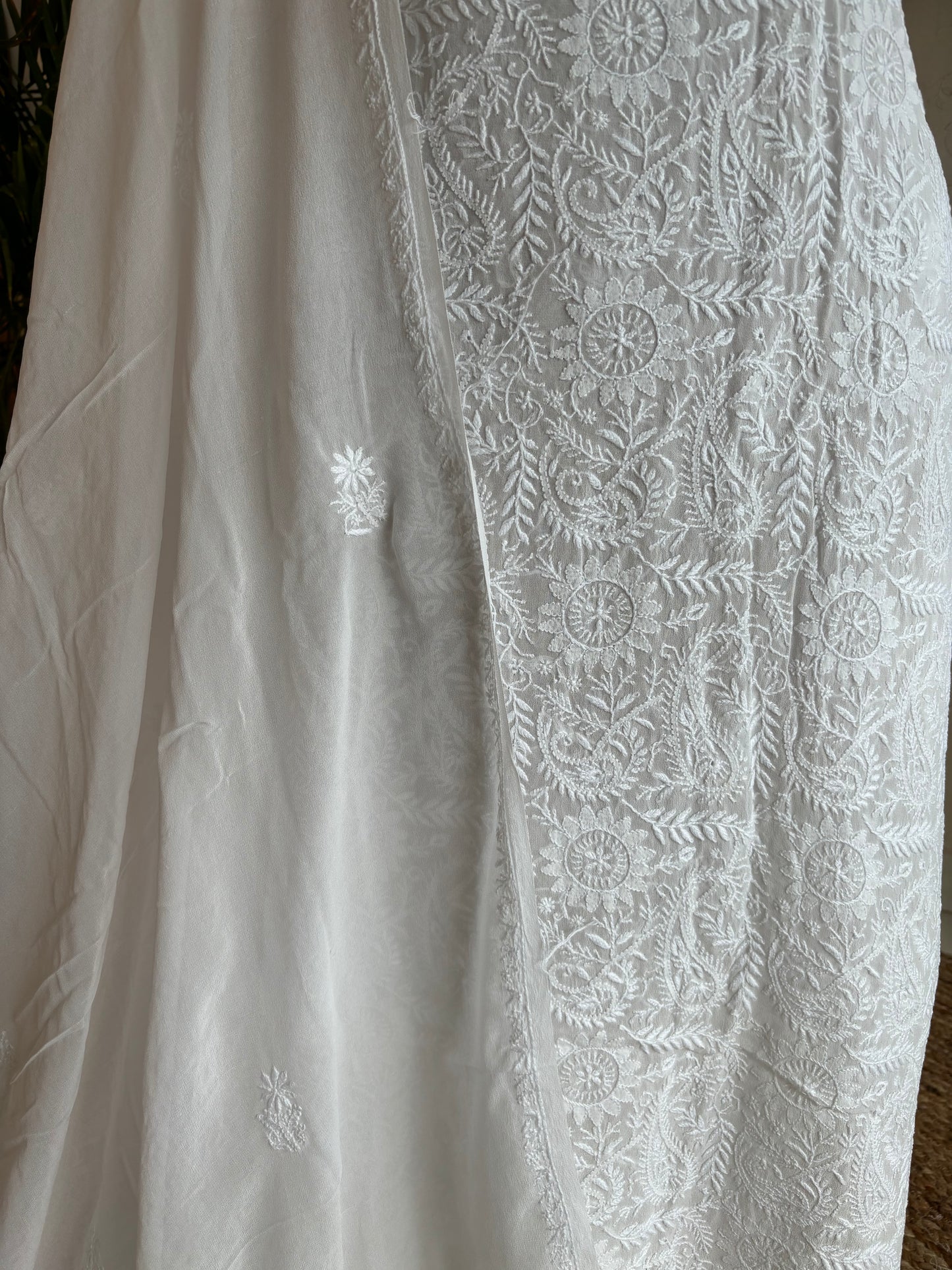 Dyeable Pure Georgette Chikankari Kurta and Dupatta Fabric