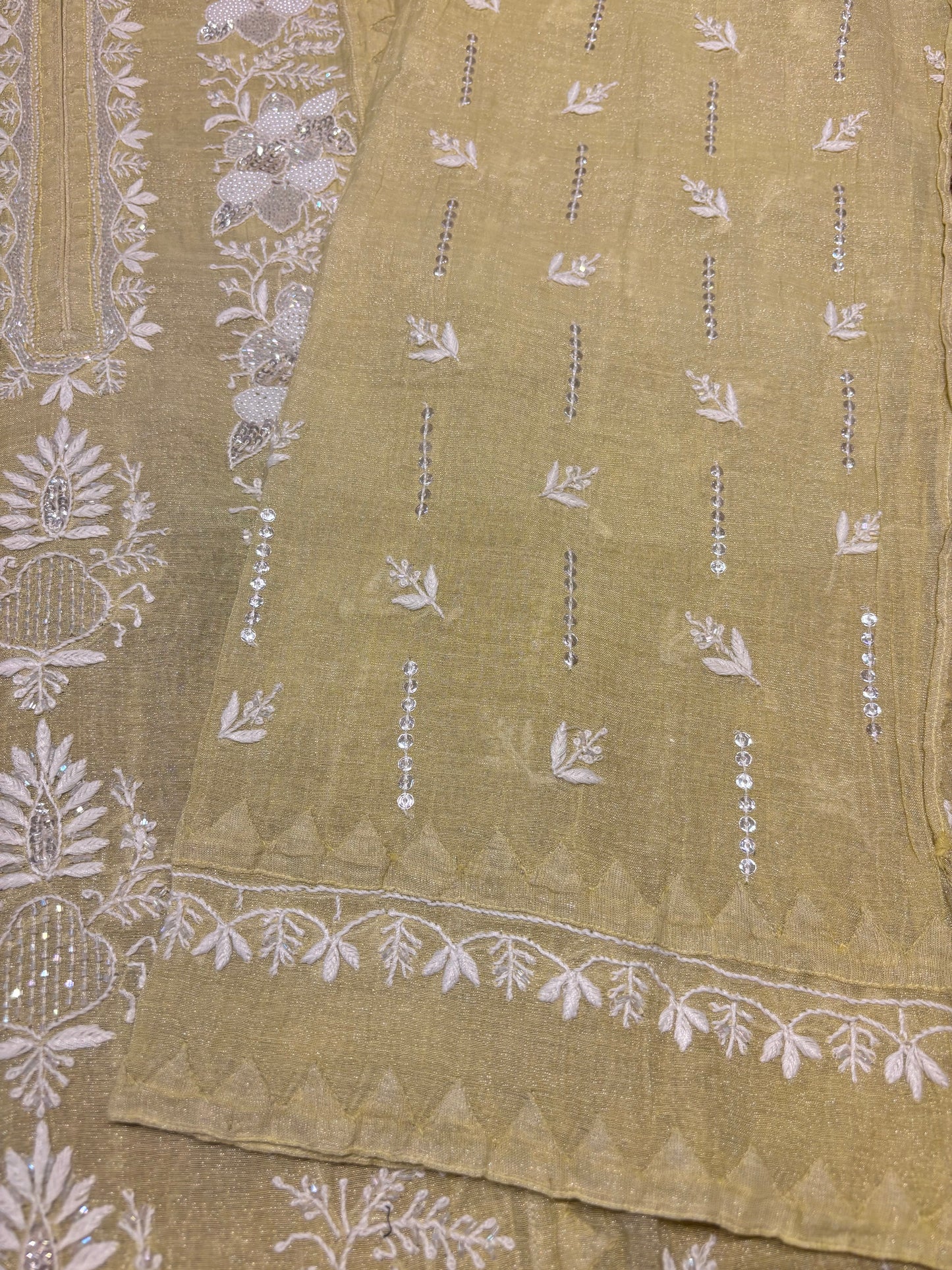 Lime Yellow Pure Tissue Chikankari Kurta and Dupatta