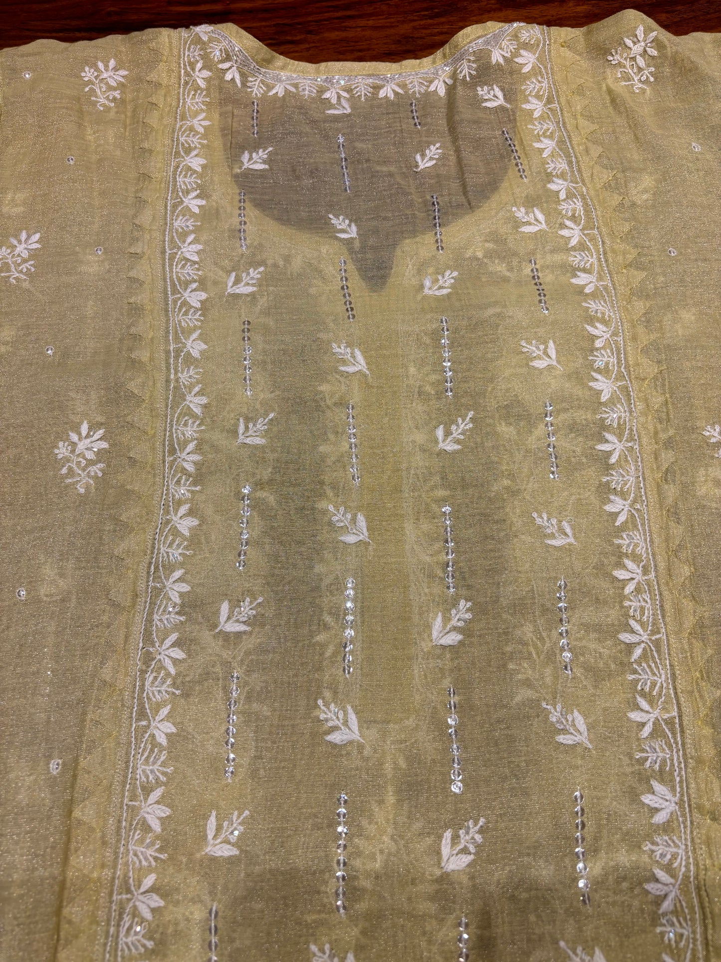 Lime Yellow Pure Tissue Chikankari Kurta and Dupatta