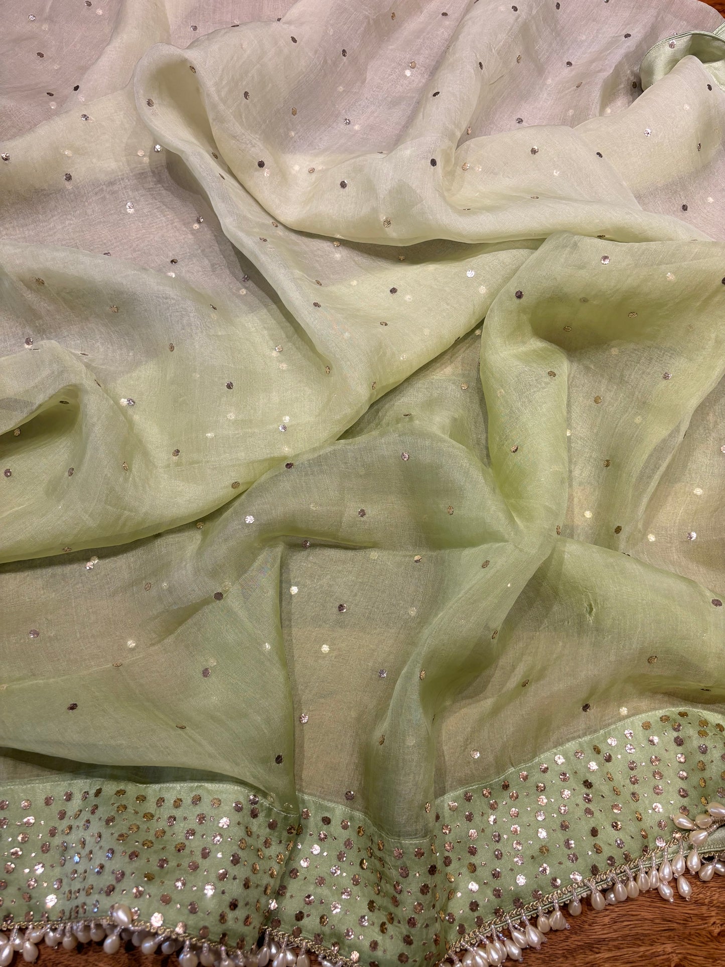 Green Ombre Organza Silk Badla Kurta and Dupatta