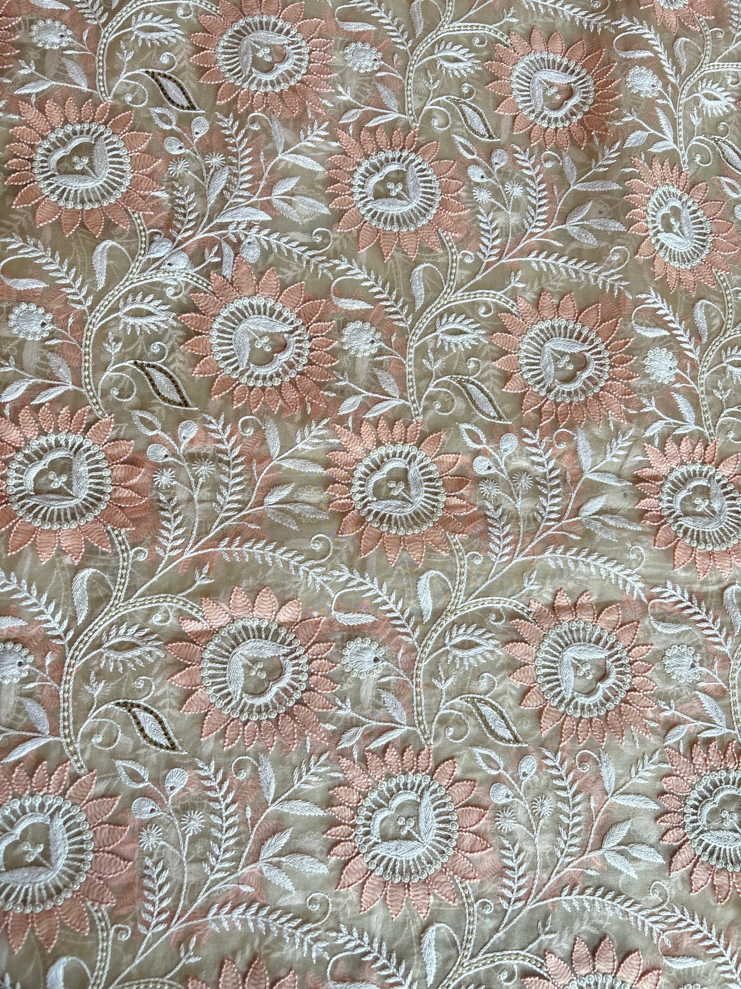 Hazelnut Organza Chikankari Kurta and Dupatta Fabric