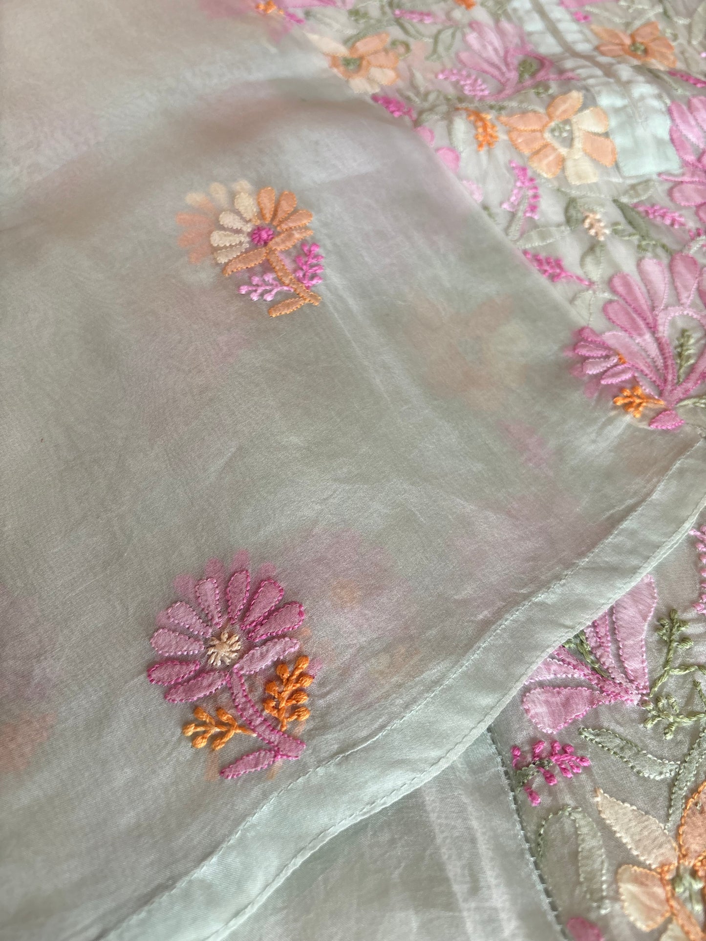 Seafoam Organza Silk Chikankari Kurta and Dupatta