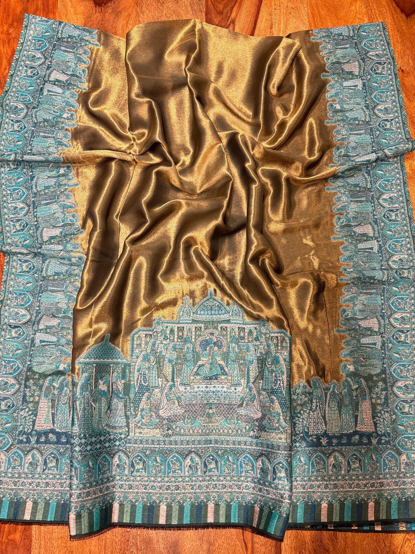 Turquoise Tissue Kani Zari Shawl