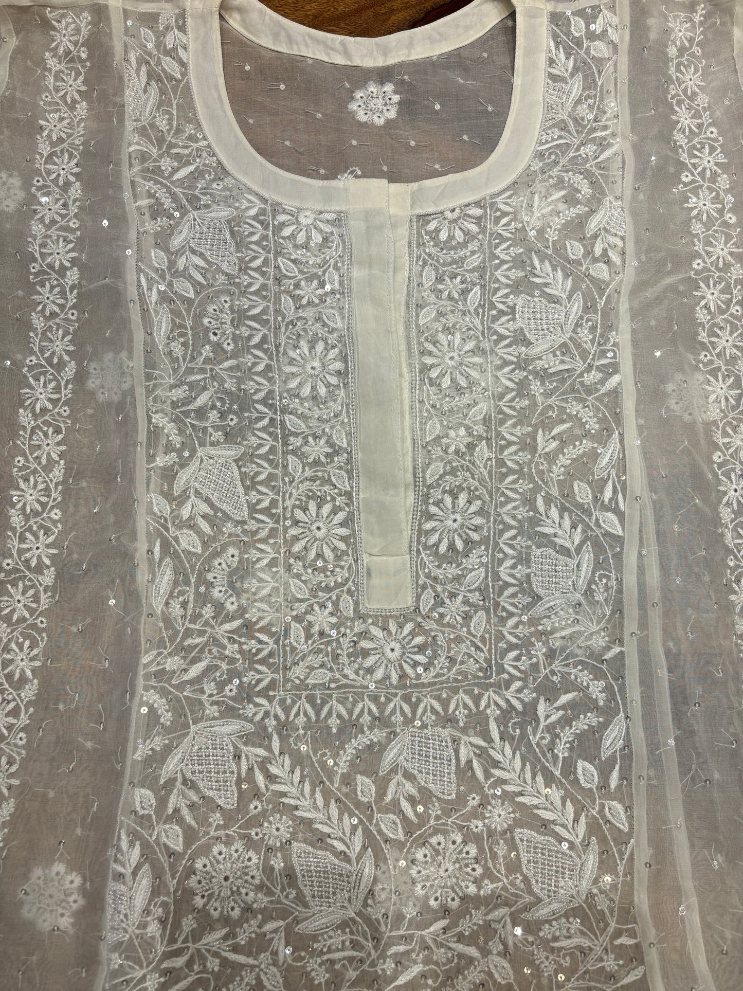 Dyeable Organza Silk Chikankari Kurta and Dupatta