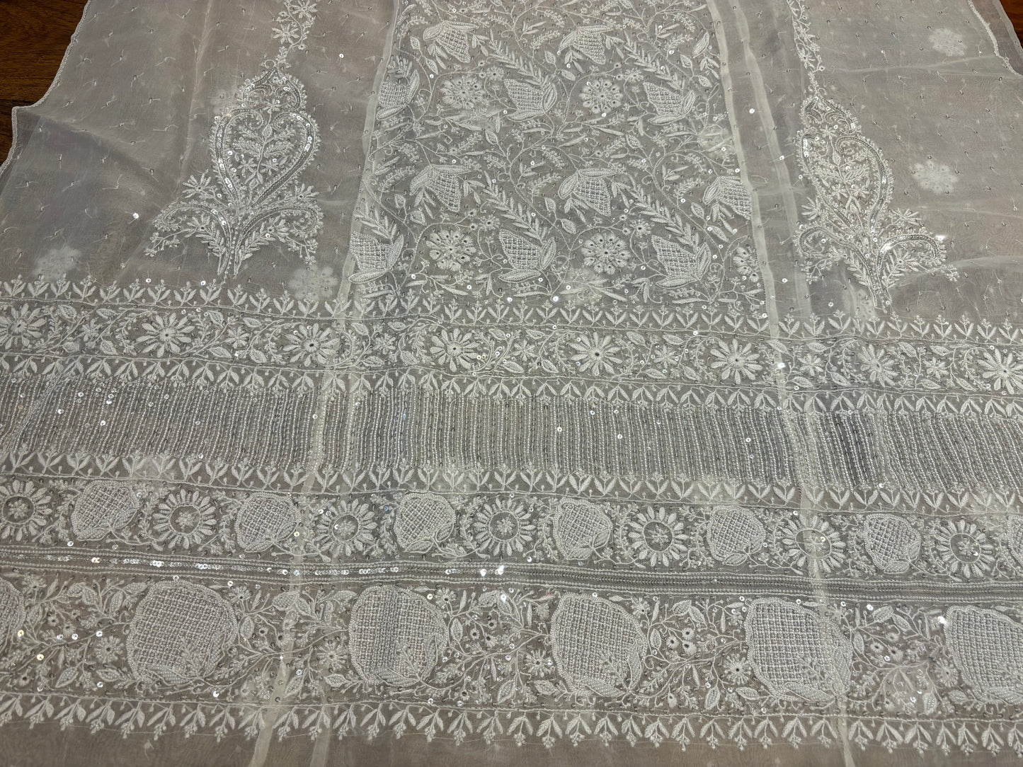 Dyeable Organza Silk Chikankari Kurta and Dupatta