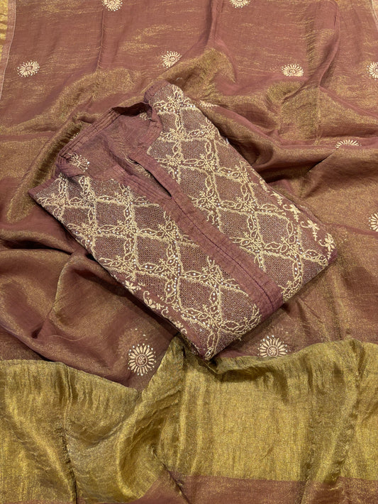 Garnet Pure Tissue Chikankari Anarkali and Dupatta