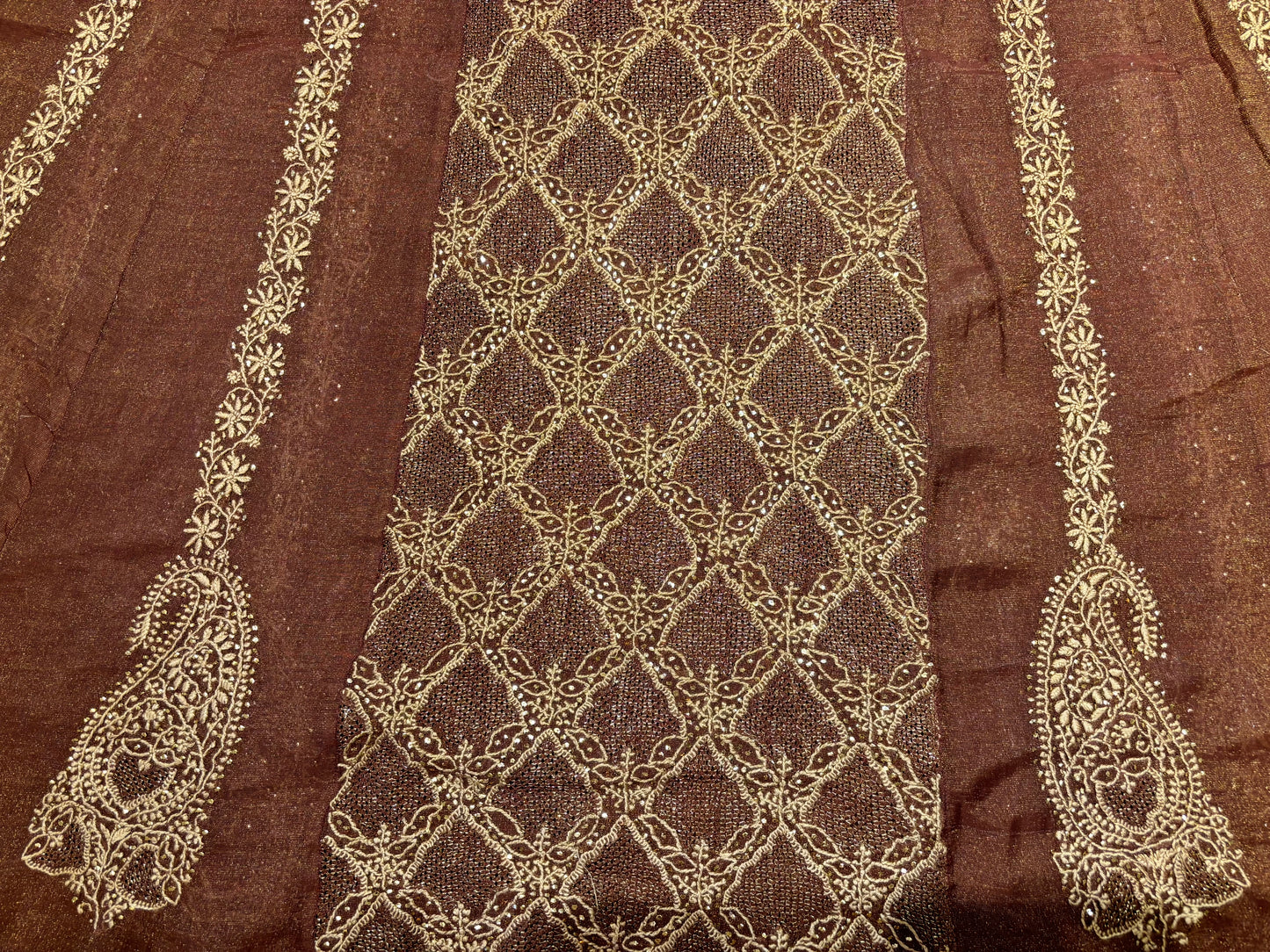 Garnet Pure Tissue Chikankari Anarkali and Dupatta