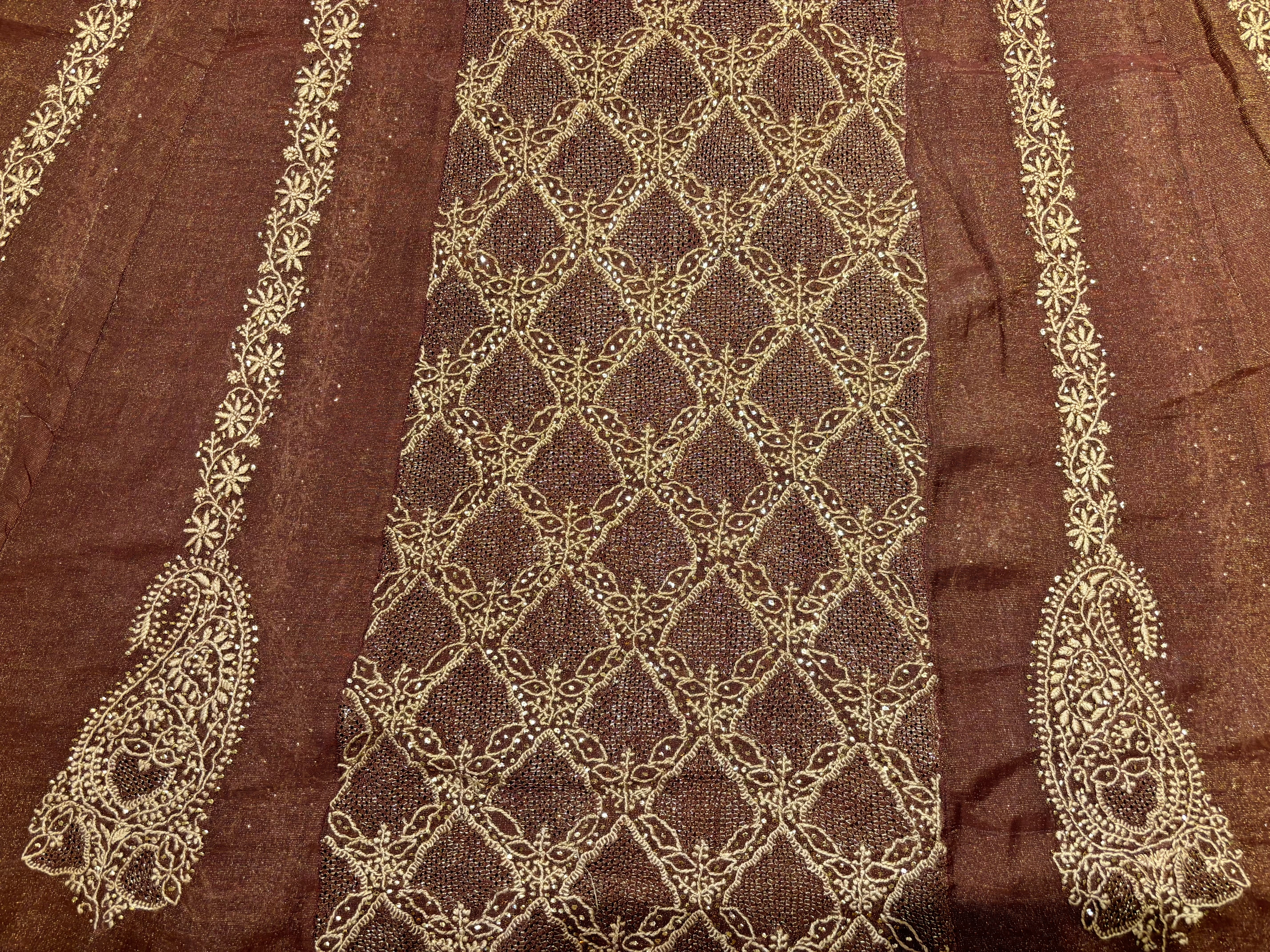 Garnet Pure Tissue Chikankari Anarkali and Dupatta