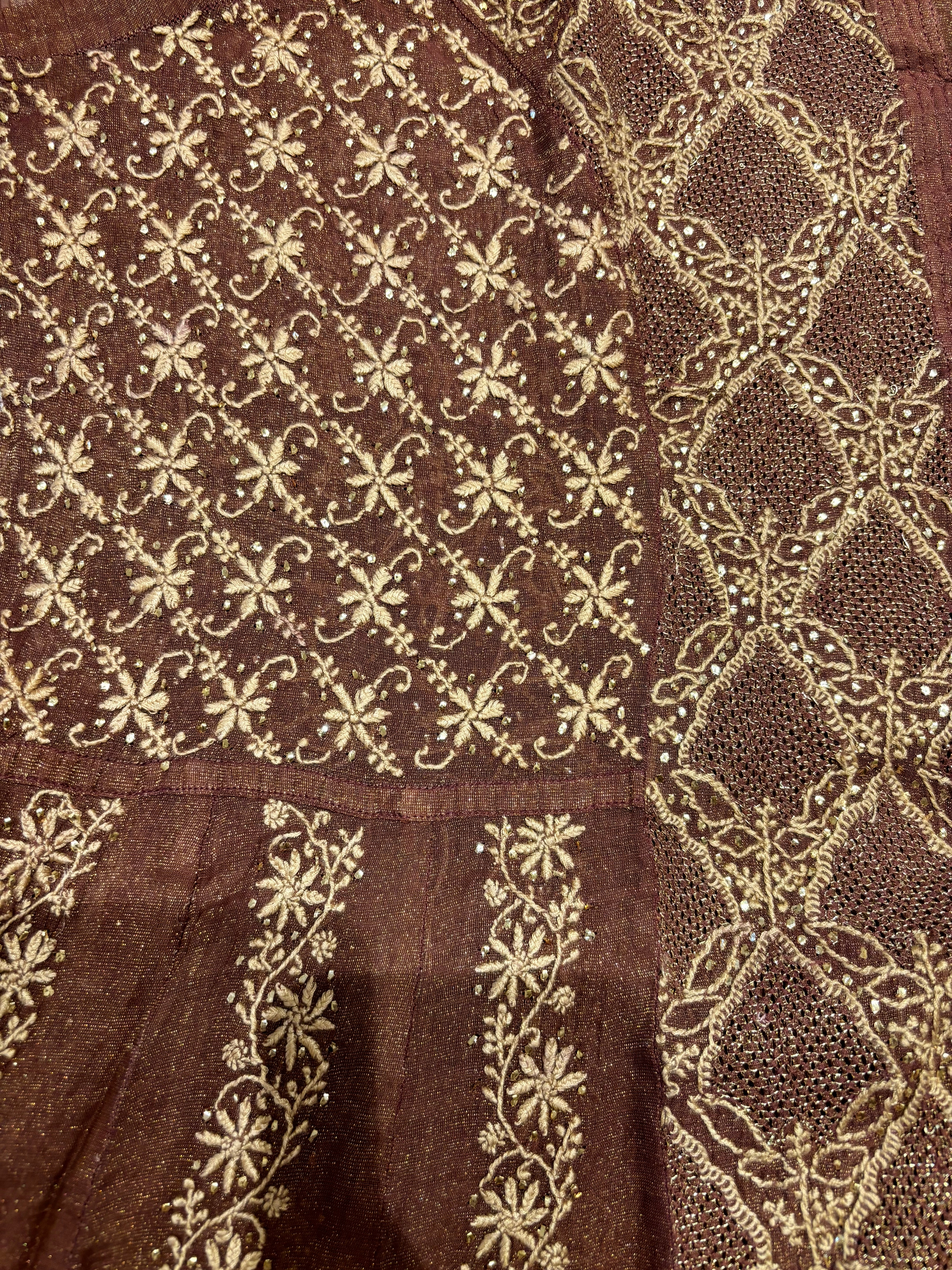 Garnet Pure Tissue Chikankari Anarkali and Dupatta