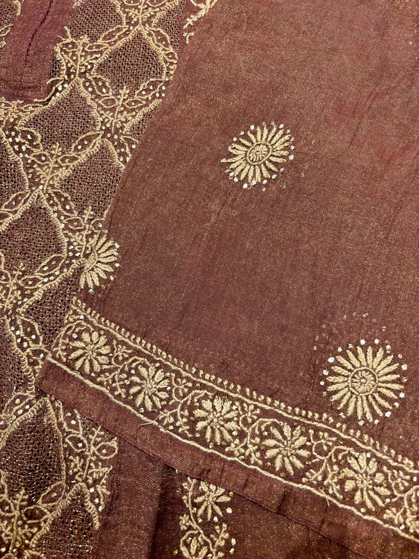 Garnet Pure Tissue Chikankari Anarkali and Dupatta