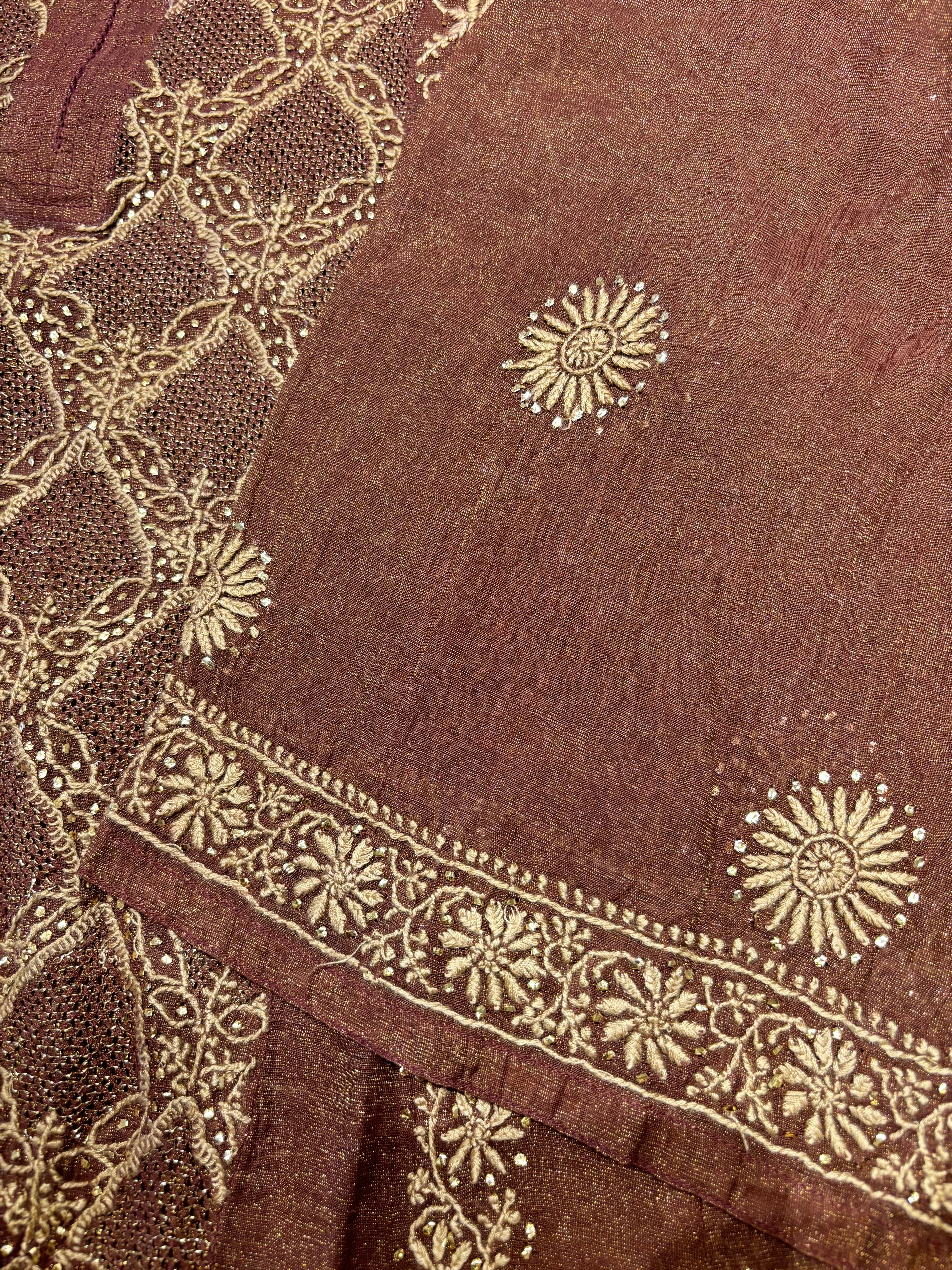 Garnet Pure Tissue Chikankari Anarkali and Dupatta