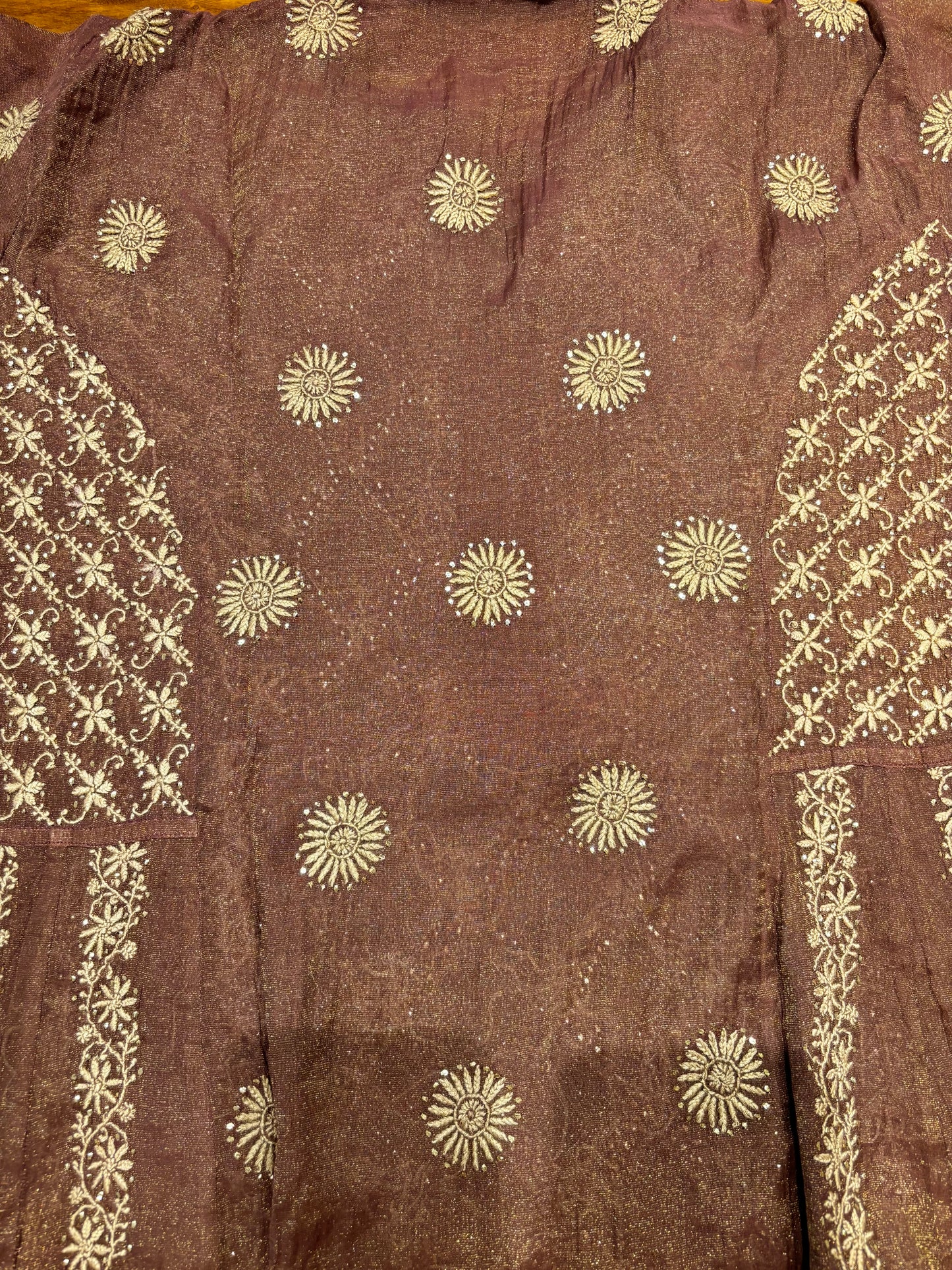 Garnet Pure Tissue Chikankari Anarkali and Dupatta