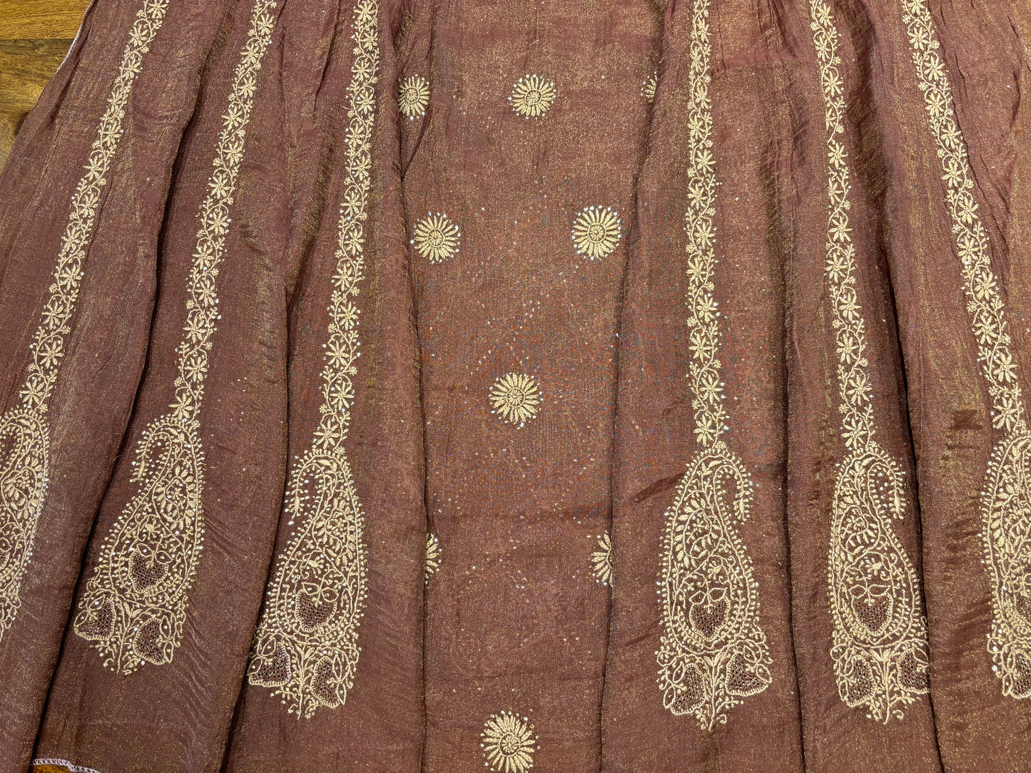 Garnet Pure Tissue Chikankari Anarkali and Dupatta