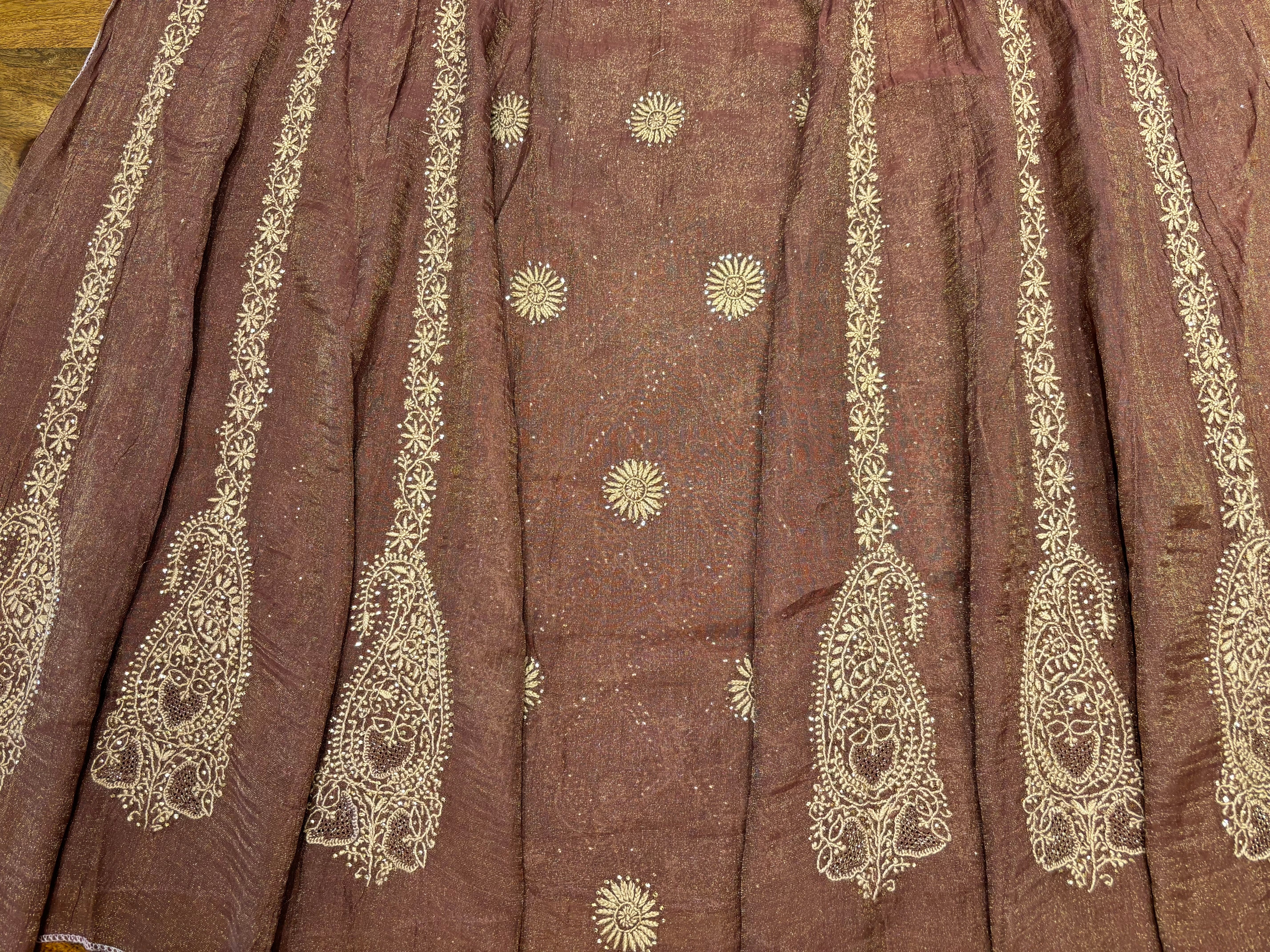 Garnet Pure Tissue Chikankari Anarkali and Dupatta
