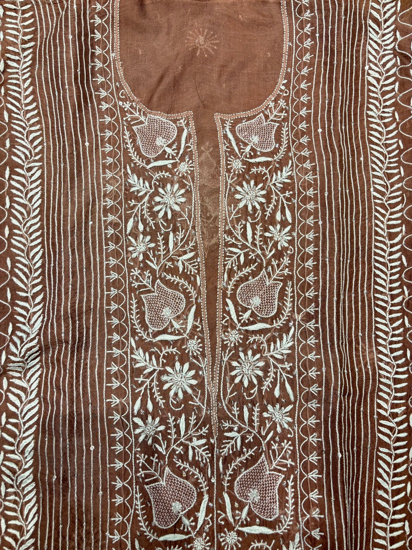 Garnet Organza Silk Chikankari Kurta and Dupatta