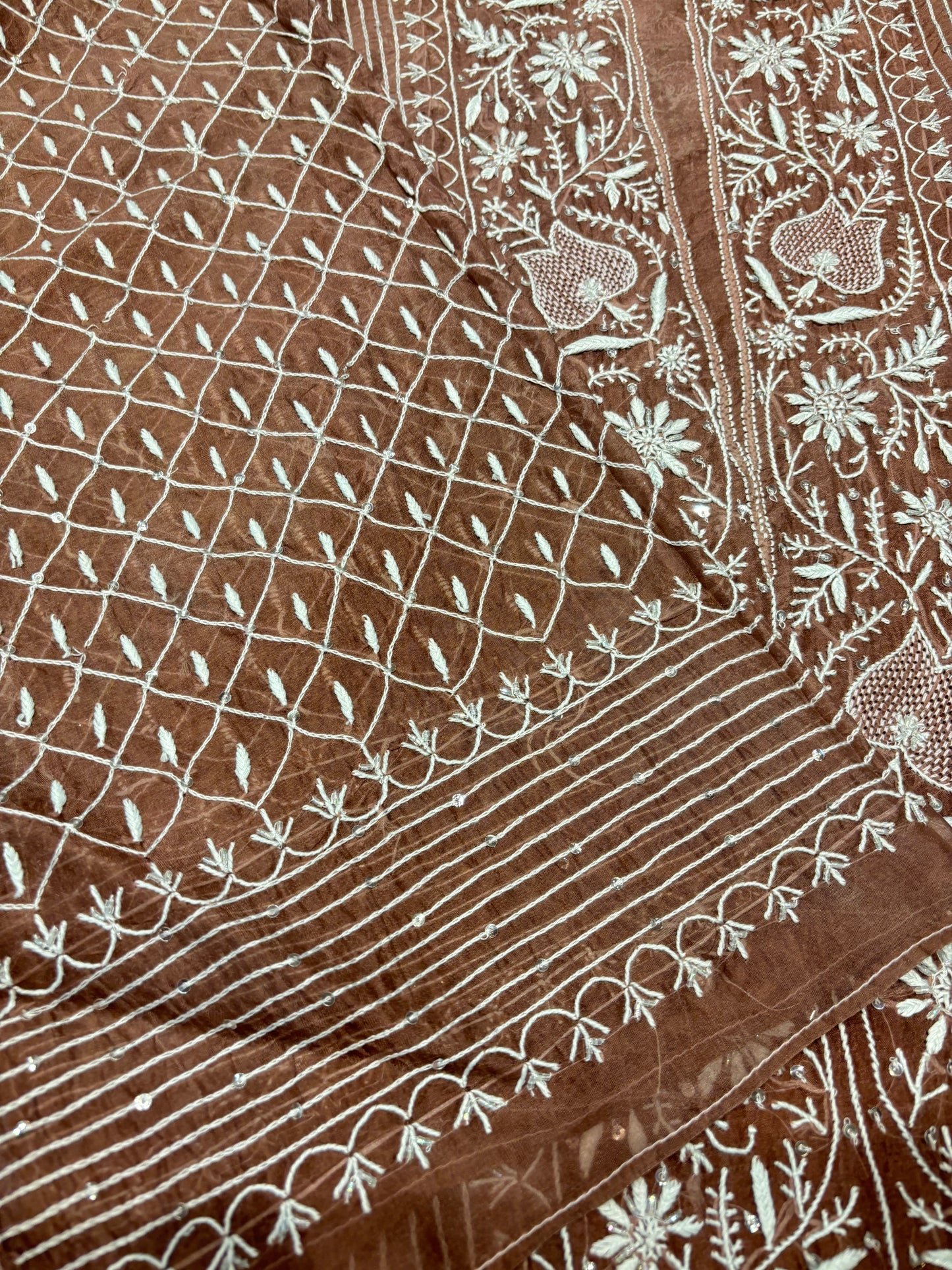 Garnet Organza Silk Chikankari Kurta and Dupatta