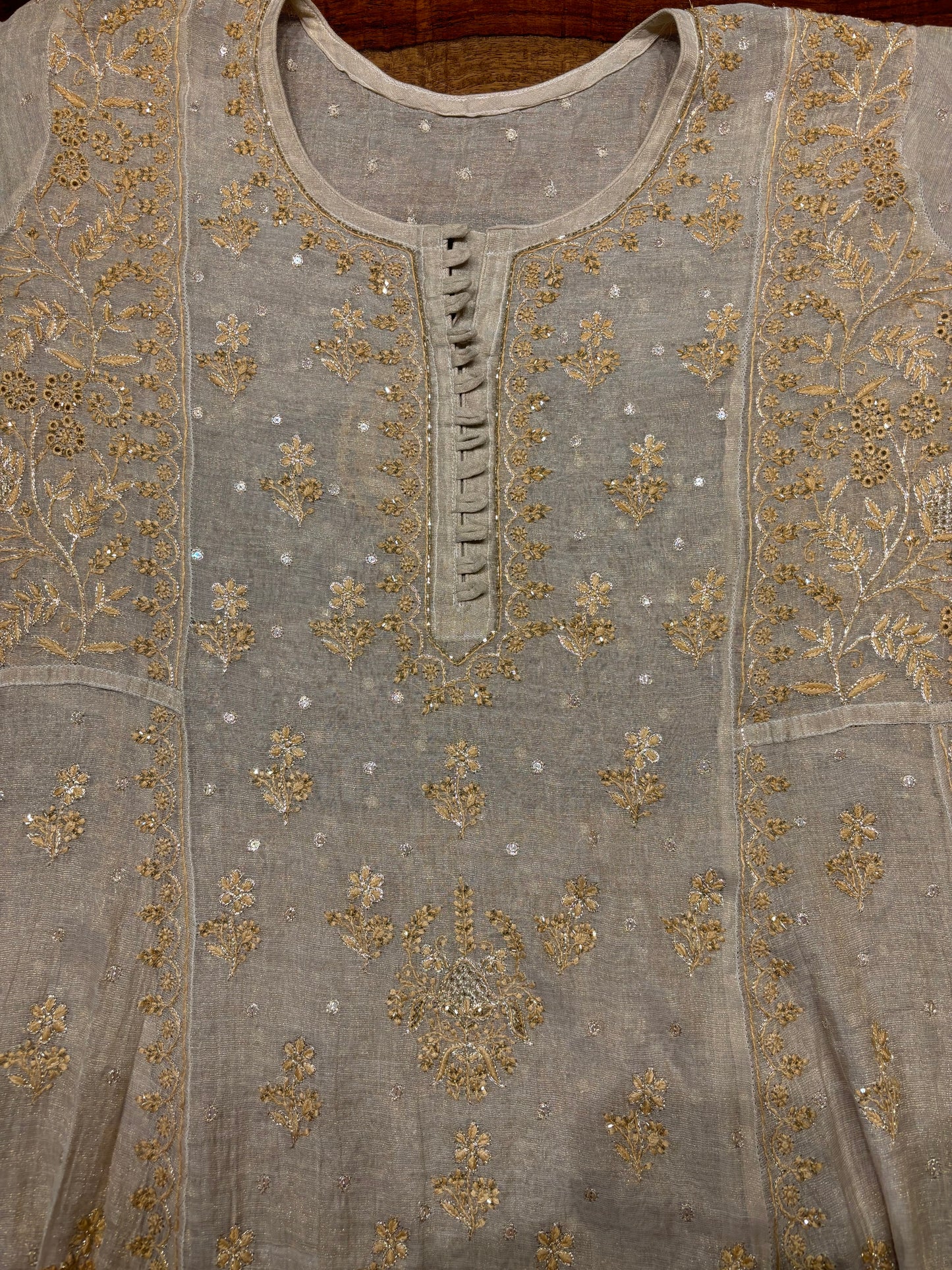 Dyeable Golden Pure Tissue Chikankari Anarkali and Dupatta