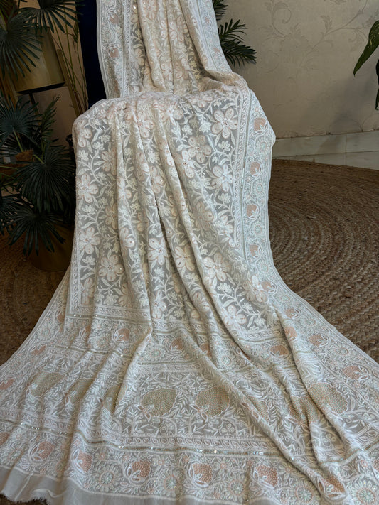 Dyeable Pure Georgette Chikankari Dupatta