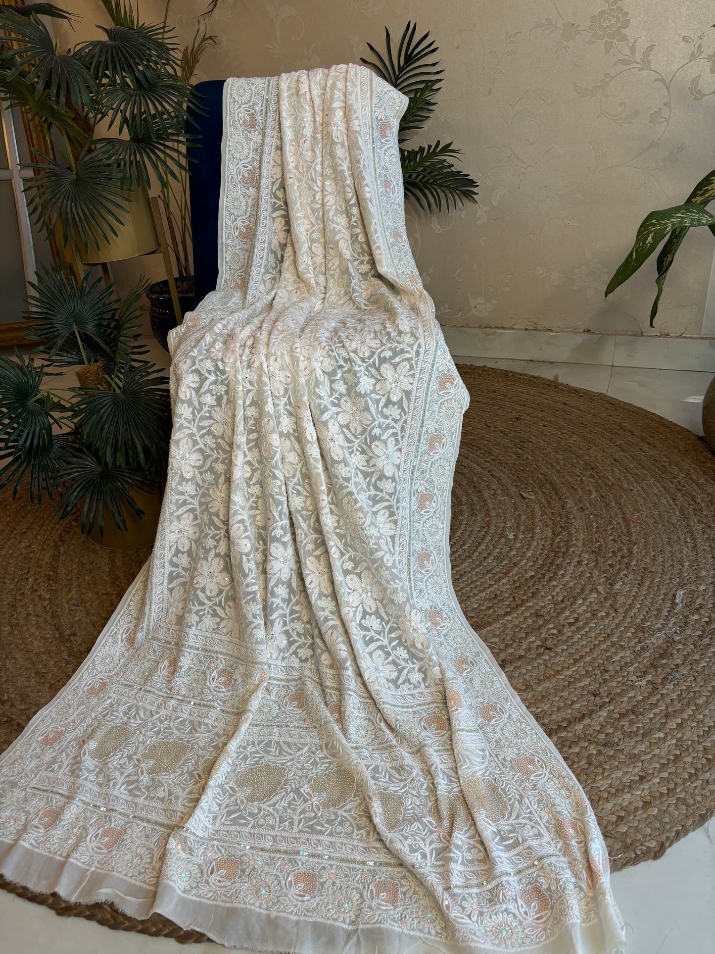 Dyeable Pure Georgette Chikankari Dupatta