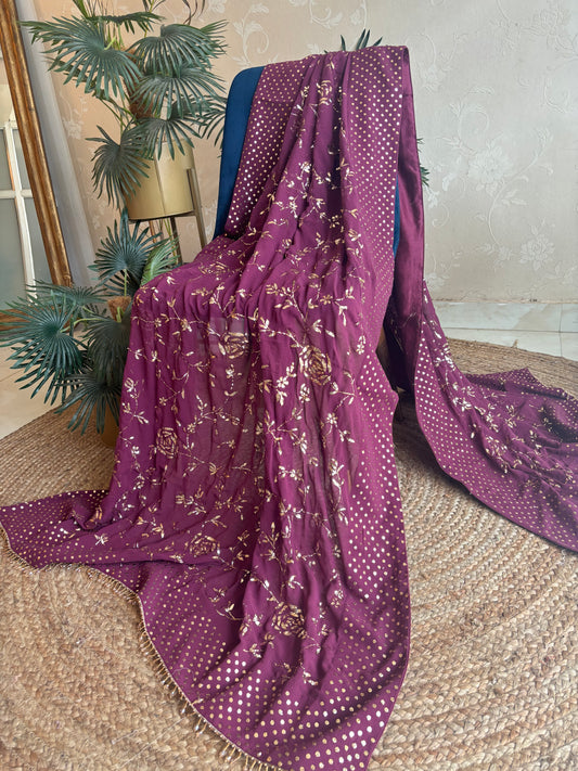 Wine Pure Georgette Badla Dupatta