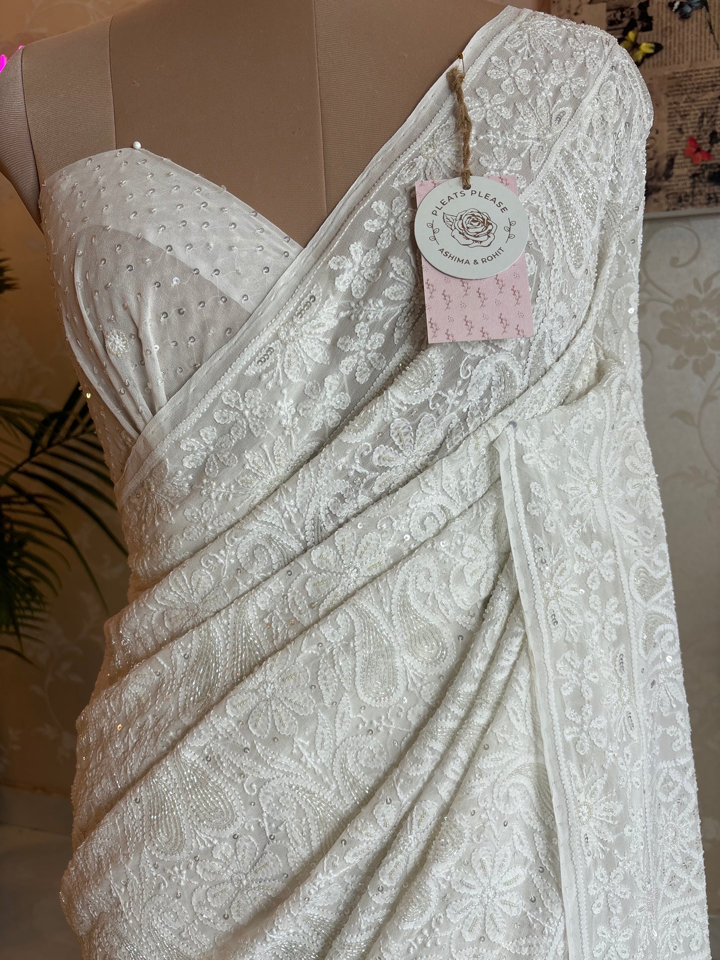 Dyeable Pure Georgette Chikankari Saree