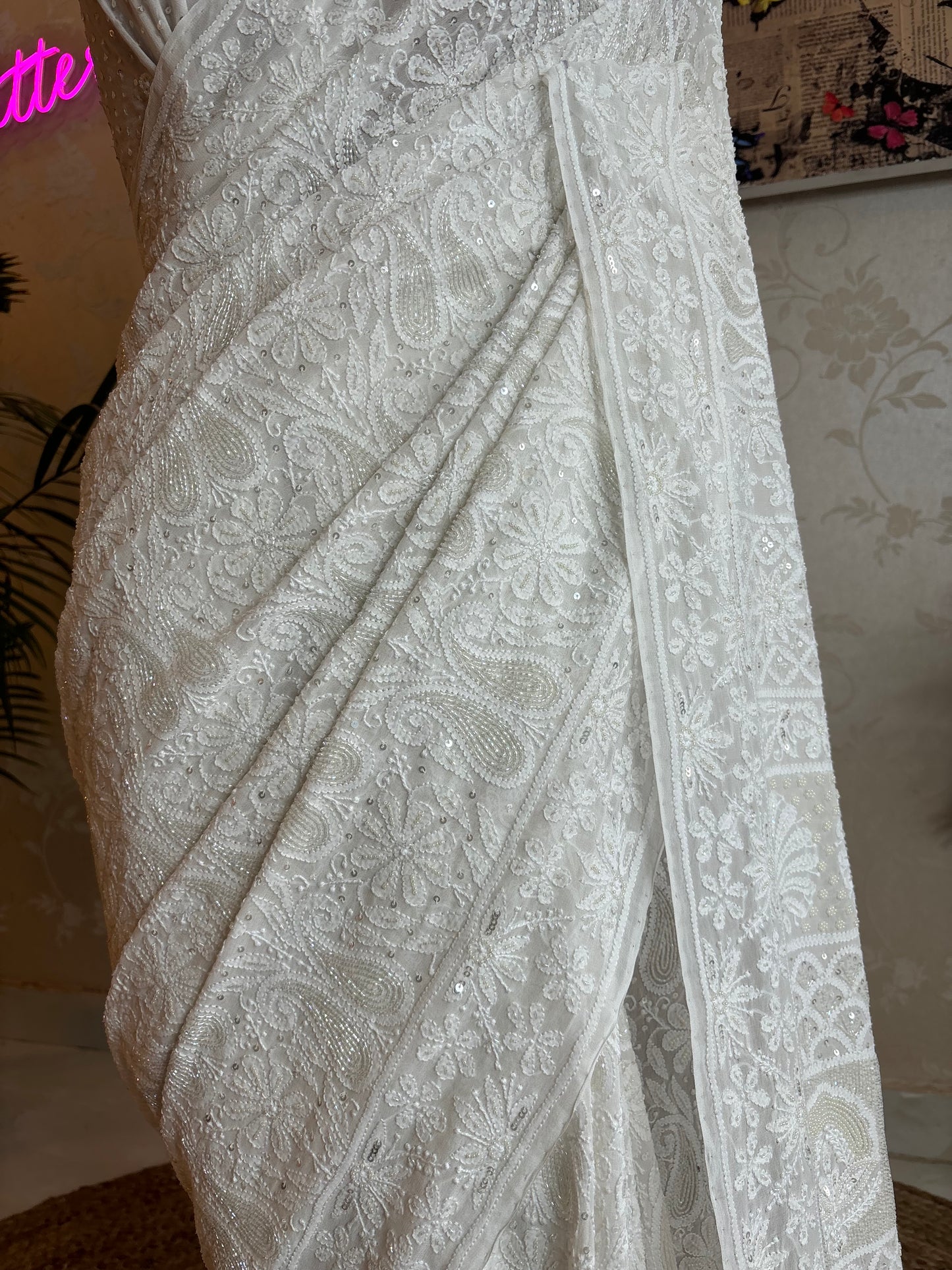 Dyeable Pure Georgette Chikankari Saree