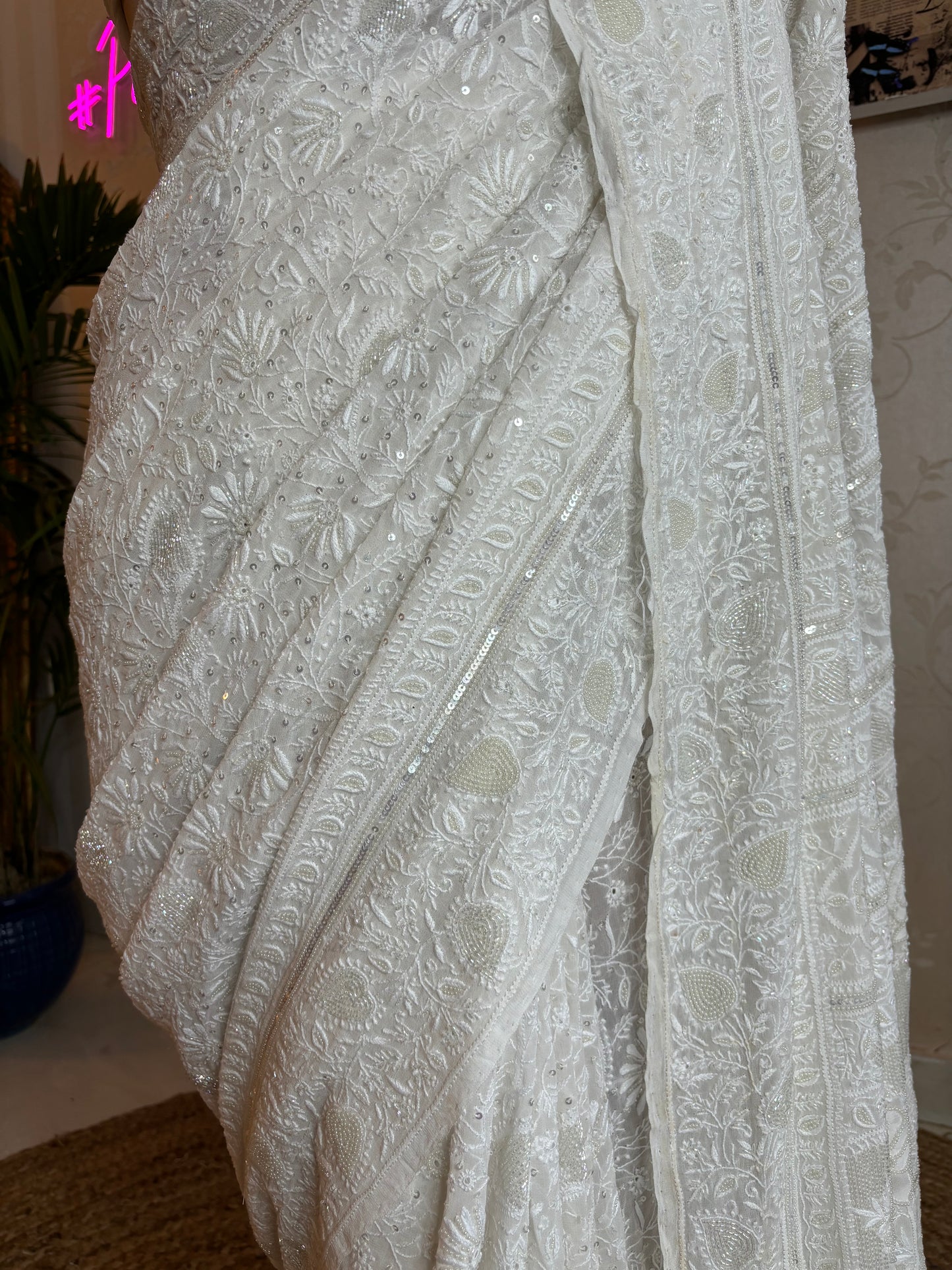 Dyeable Pure Georgette Chikankari Saree