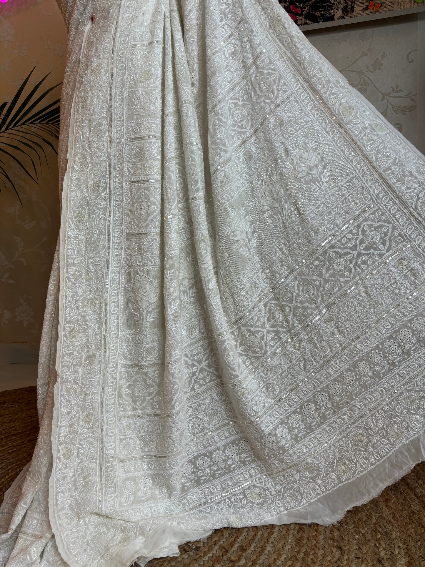 Dyeable Pure Georgette Chikankari Saree