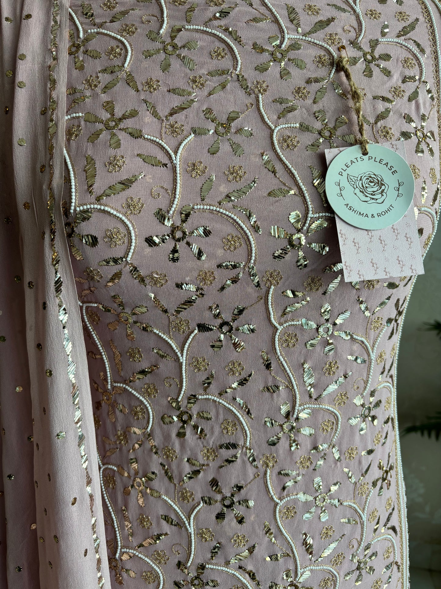 Lilac Pure Georgette Chikankari Kurta and Dupatta Fabric