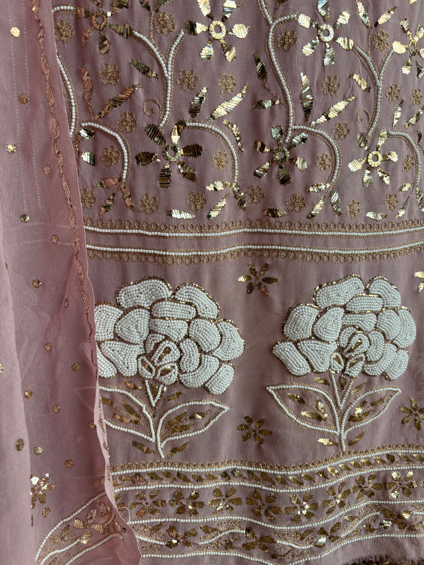 Lilac Pure Georgette Chikankari Kurta and Dupatta Fabric