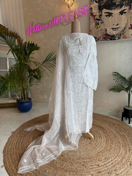 Dyeable Organza Chikankari Kurta and Dupatta