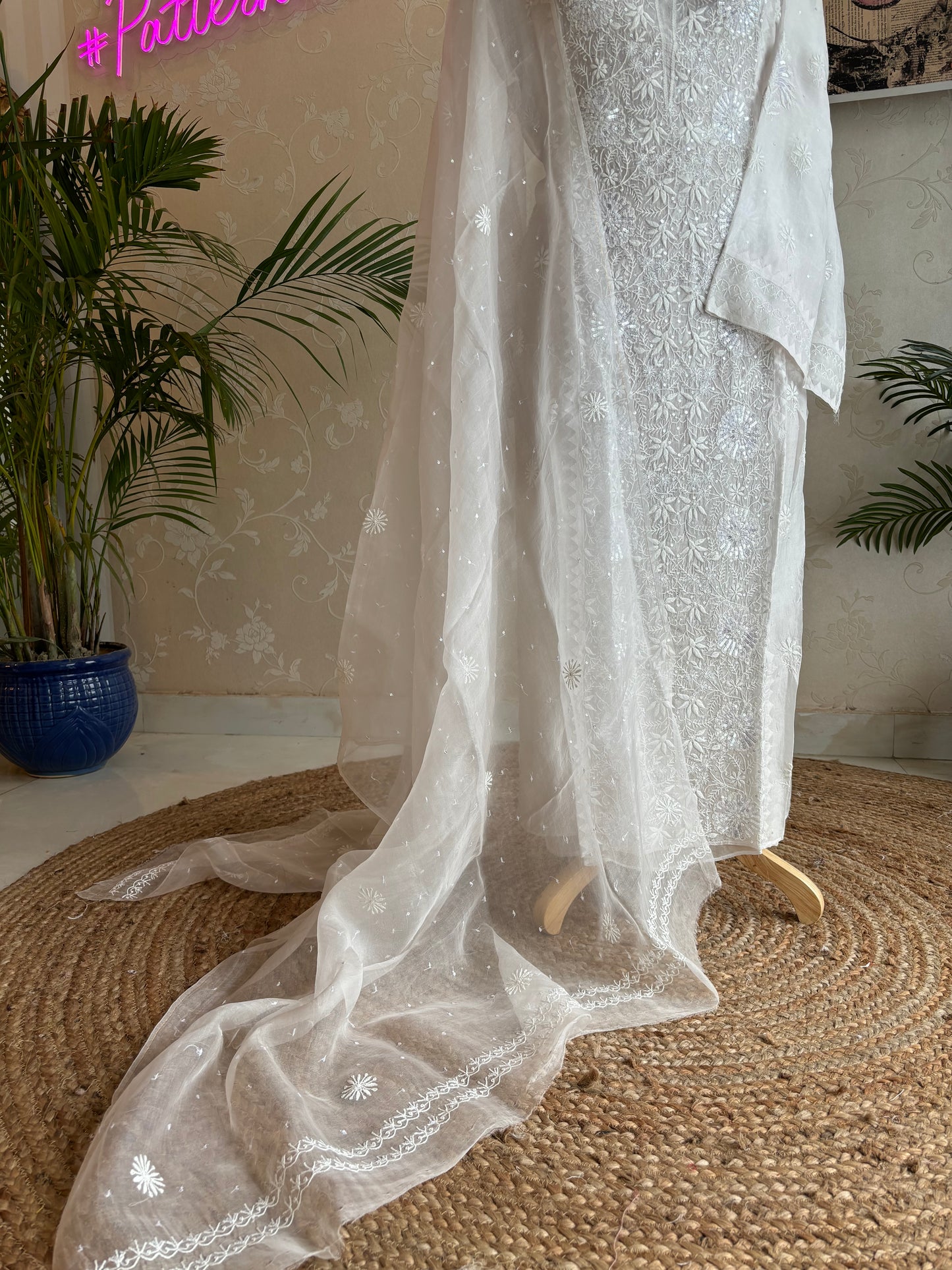 Dyeable Organza Chikankari Kurta and Dupatta