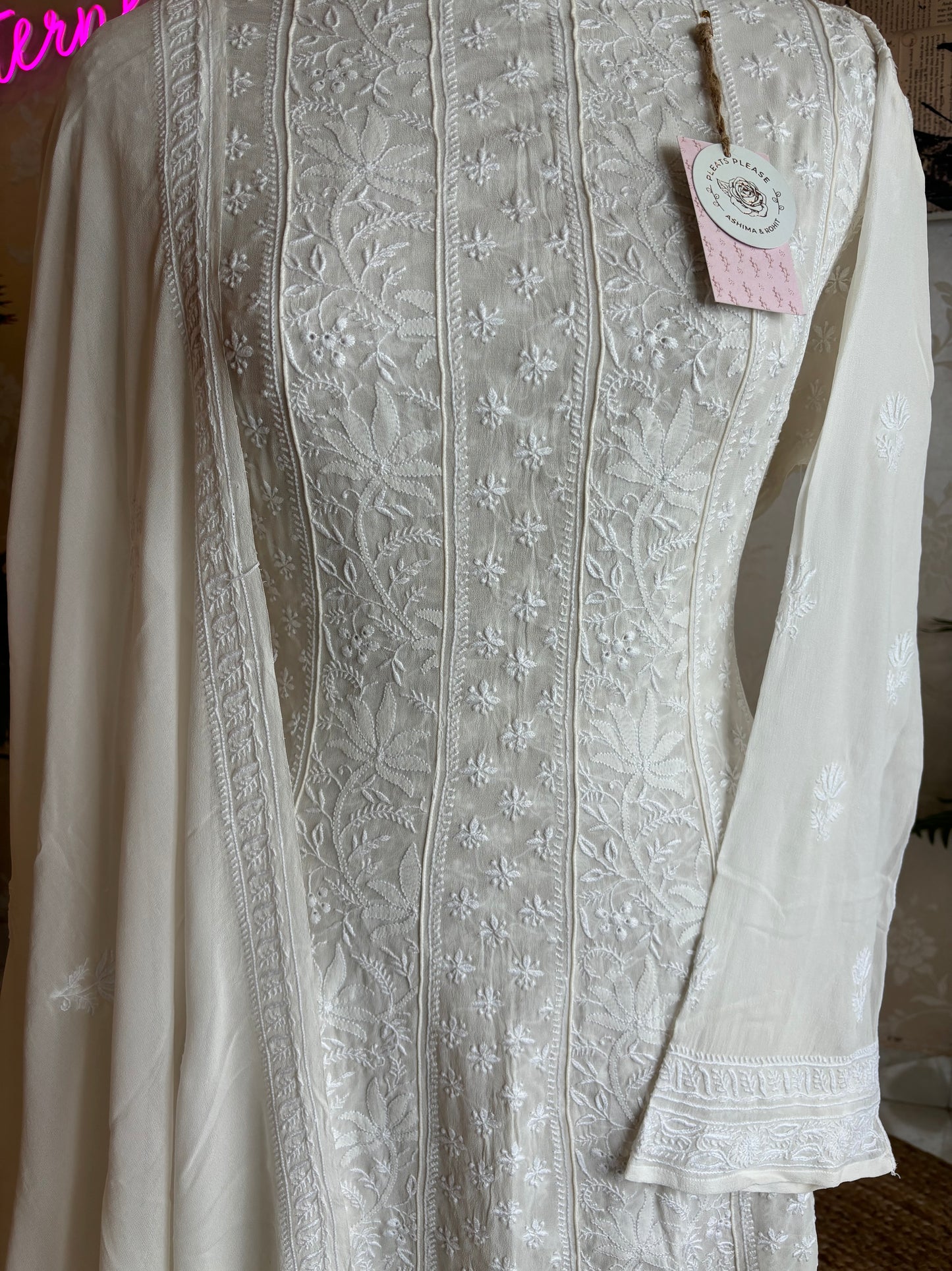 Dyeable Pure Georgette Chikankari Anarkali Kurta and Dupatta