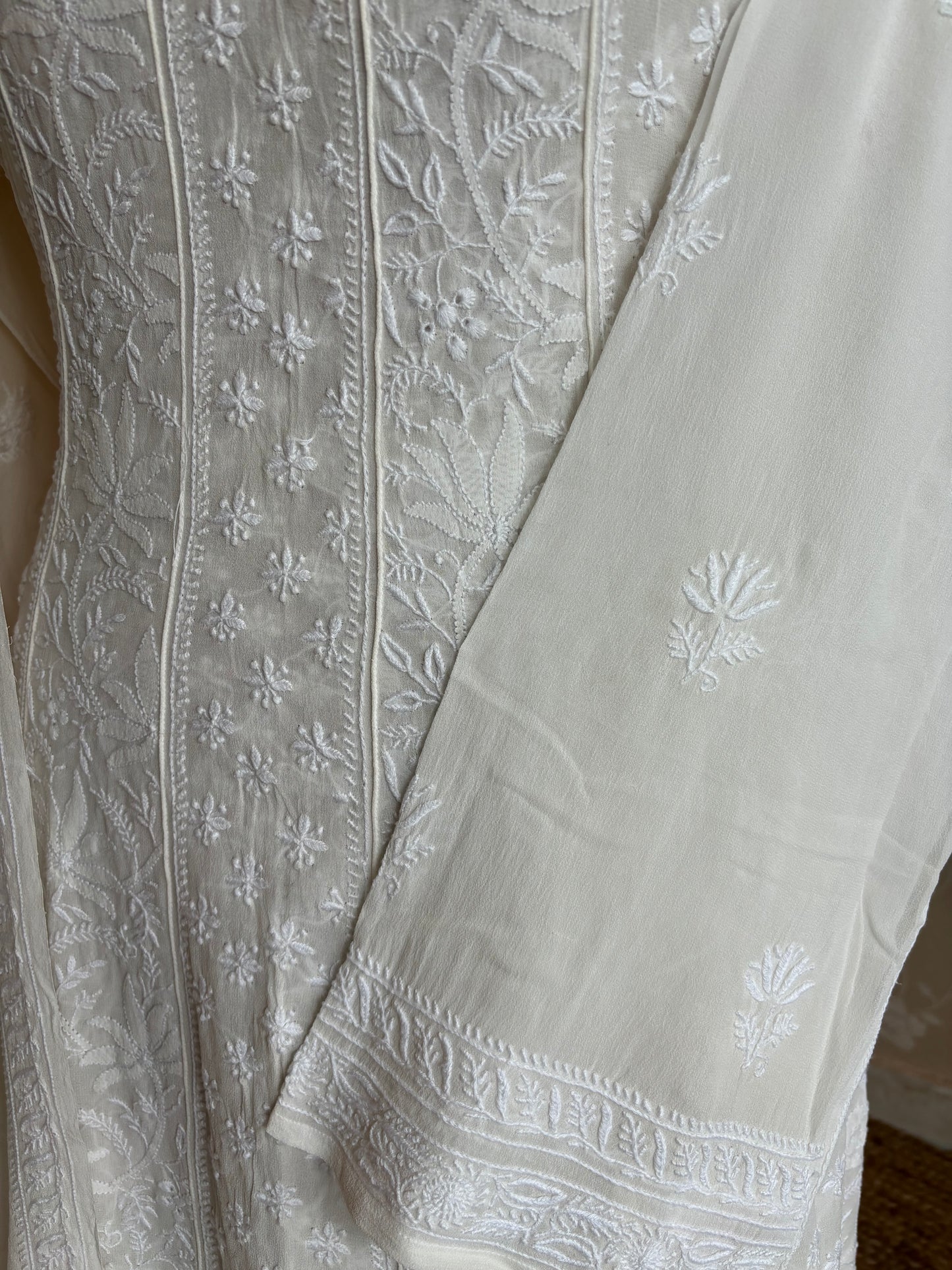 Dyeable Pure Georgette Chikankari Anarkali Kurta and Dupatta