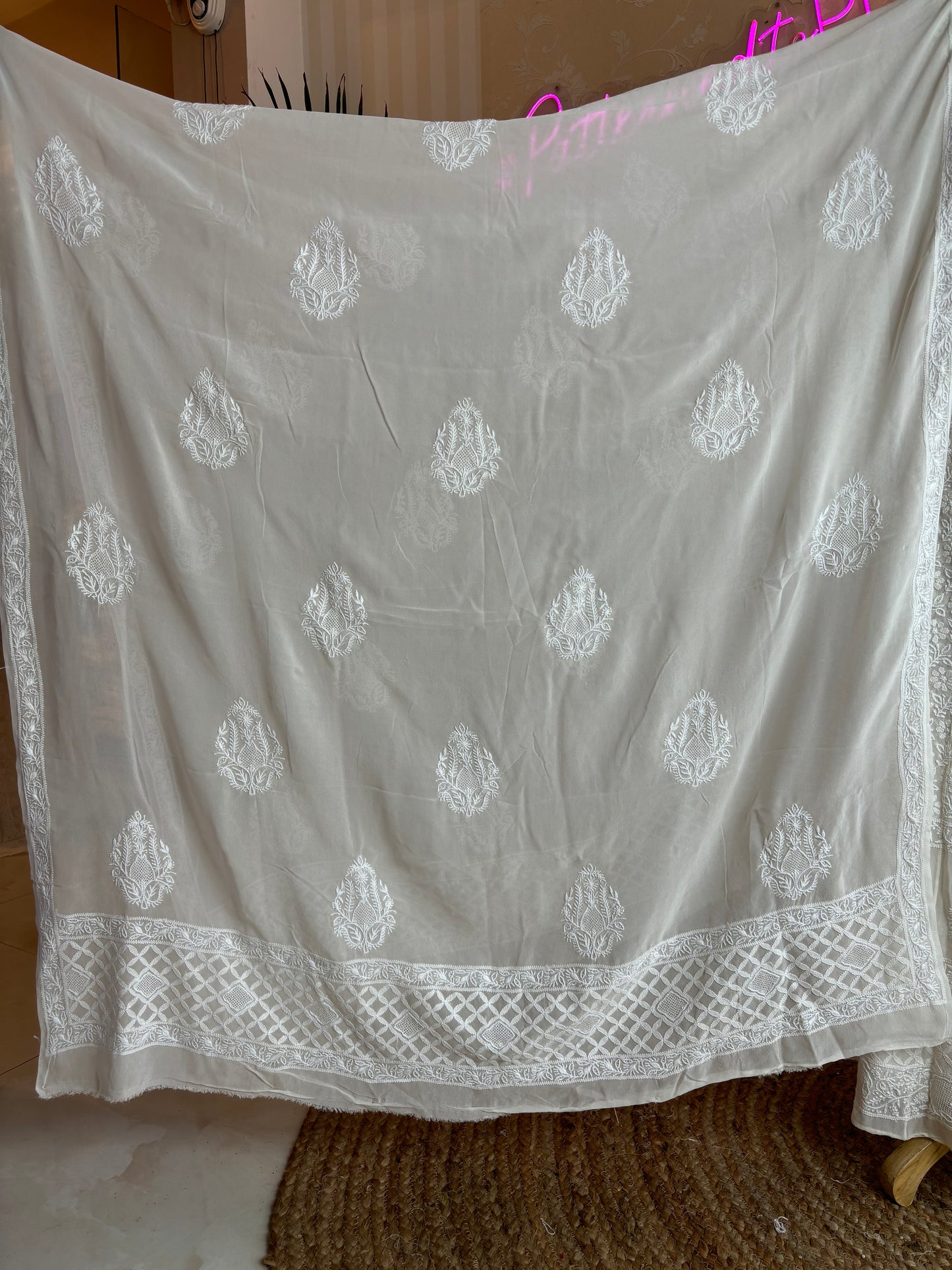 Dyeable Pure Georgette Chikankari Anarkali Kurta and Dupatta