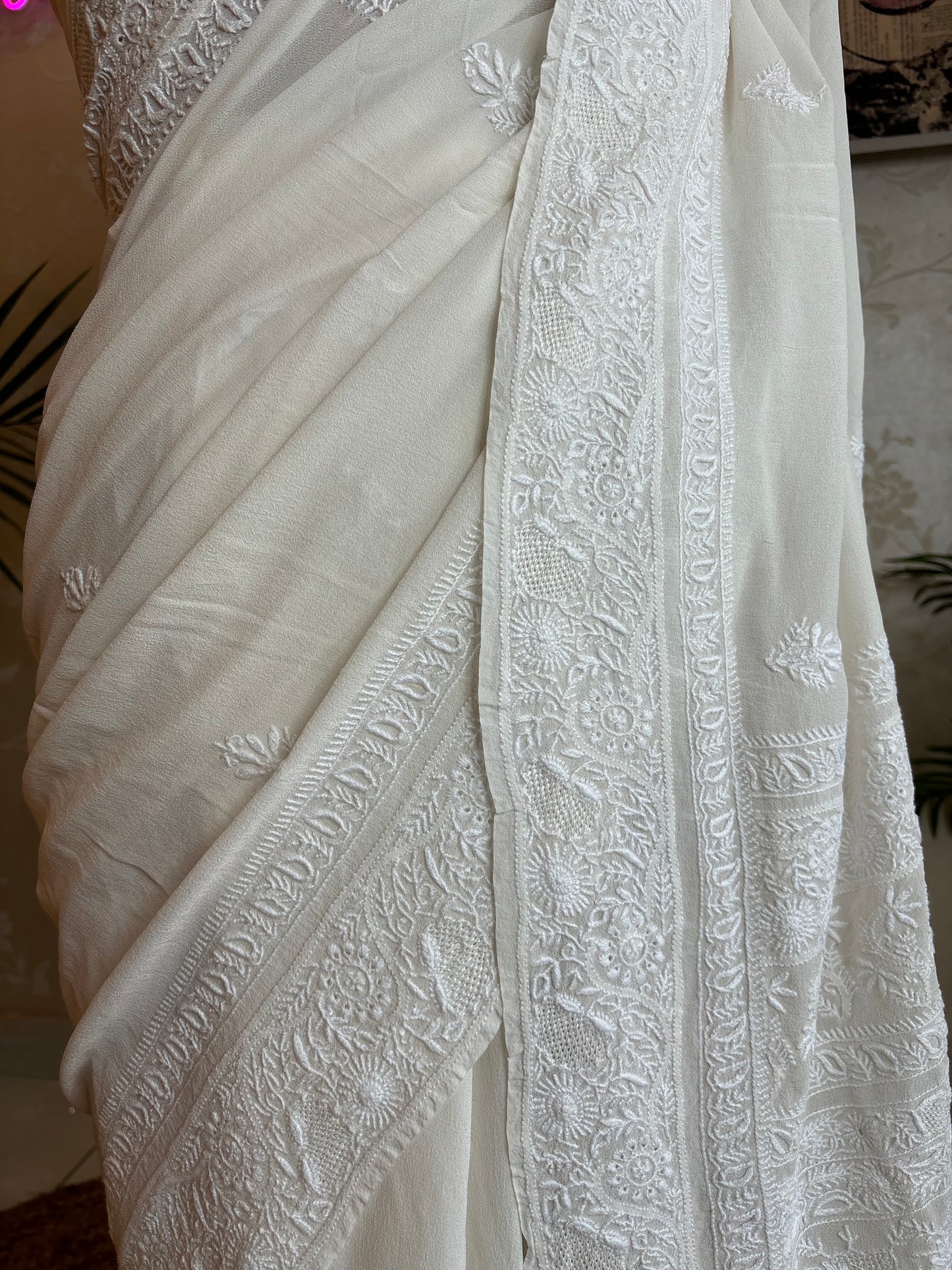 Dyeable Pure Georgette Chikankari Saree