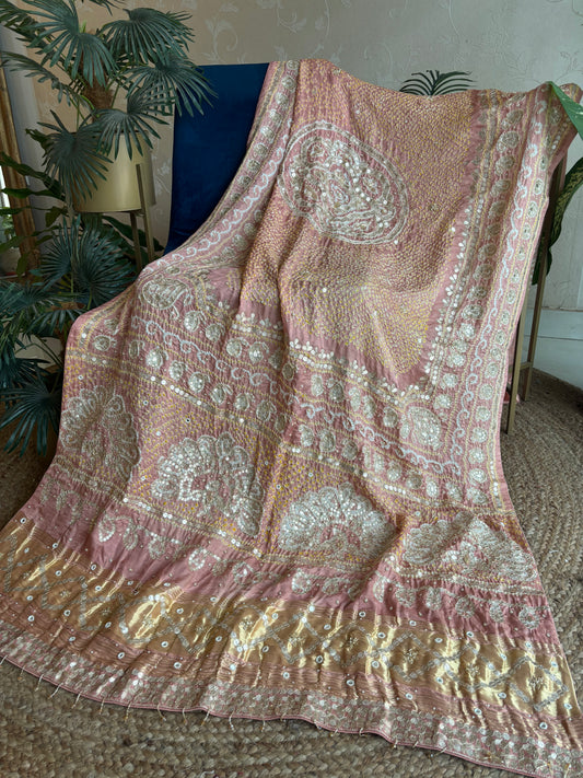 Rose Gold Gajji Silk Bandhej Dupatta