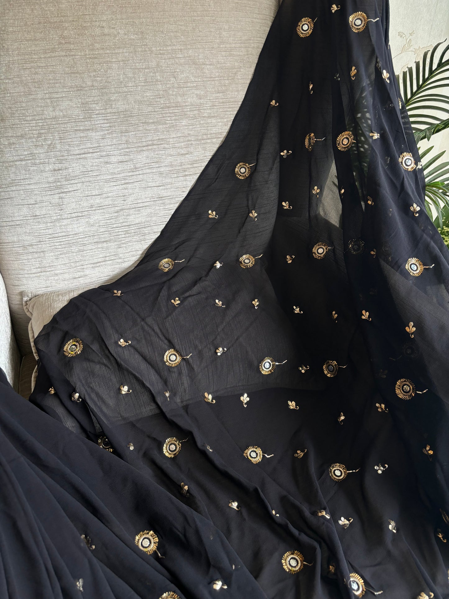 Black Pure Georgette Badla Saree