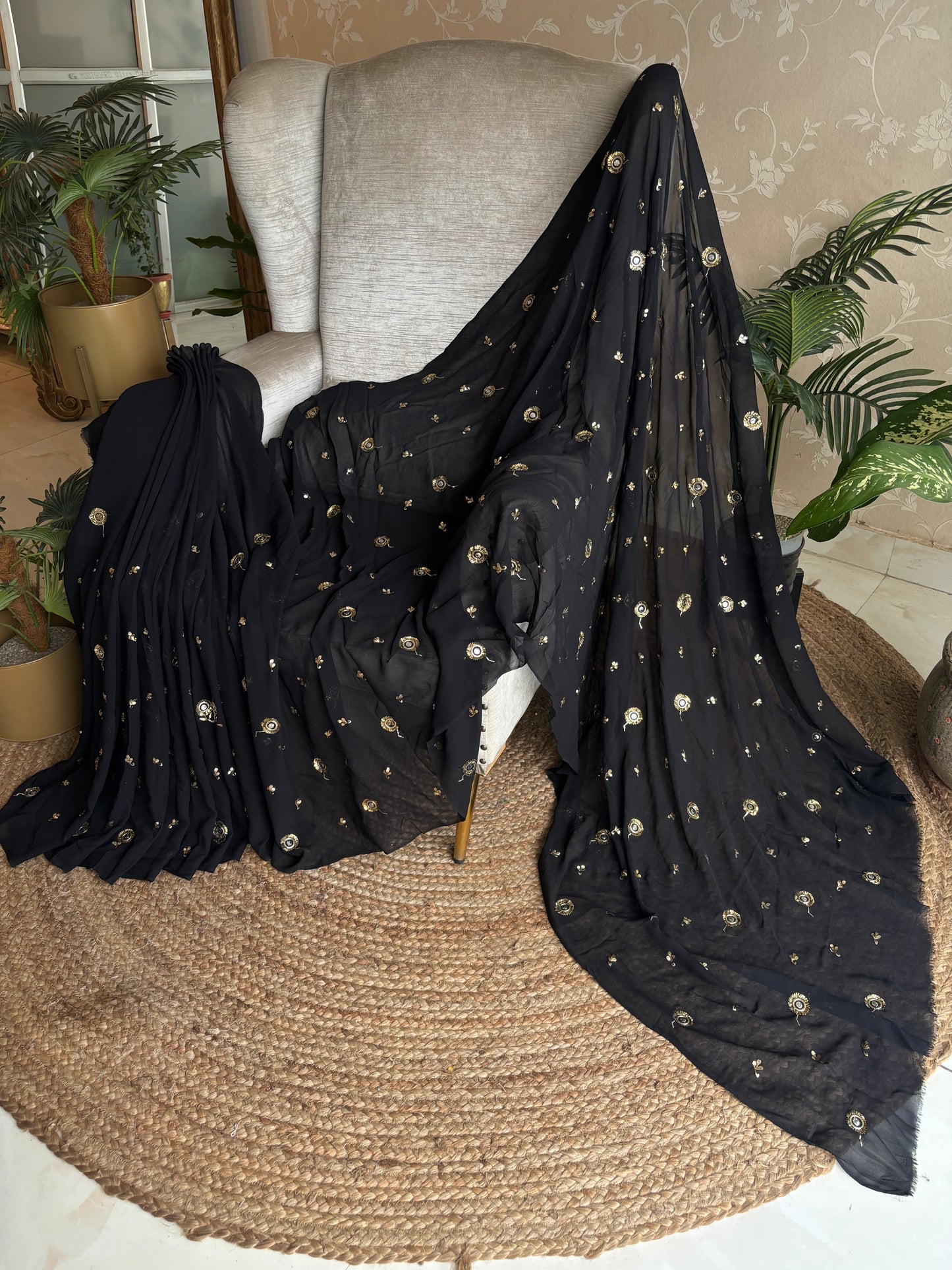 Black Pure Georgette Badla Saree