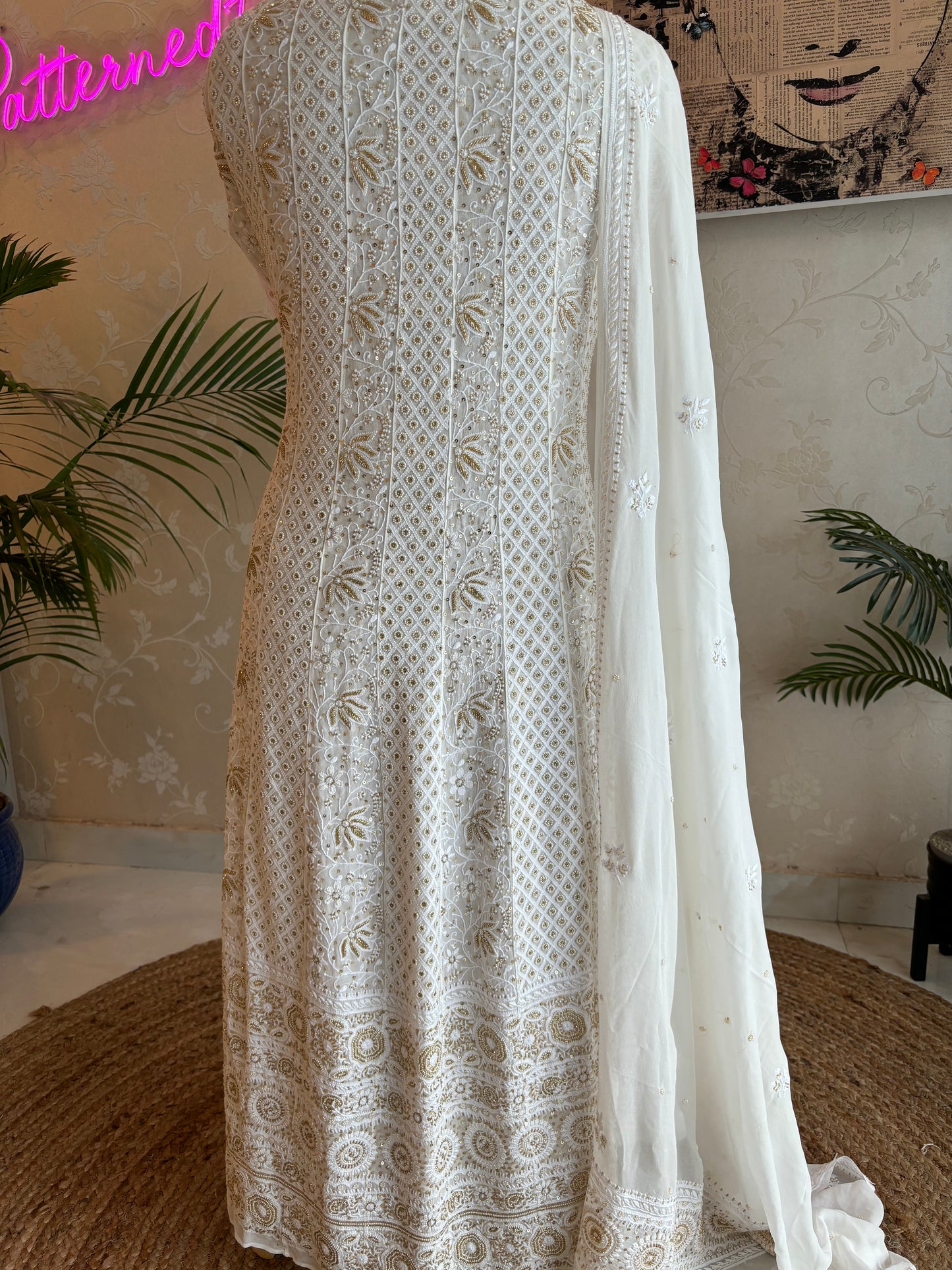 Dyeable Pure Georgette Chikankari Anarkali Kurta and Dupatta