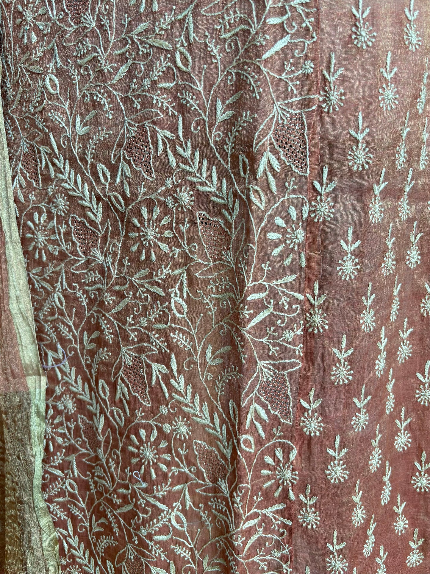 Burnt Orange Pure Tissue Chikankari Kurta and Dupatta