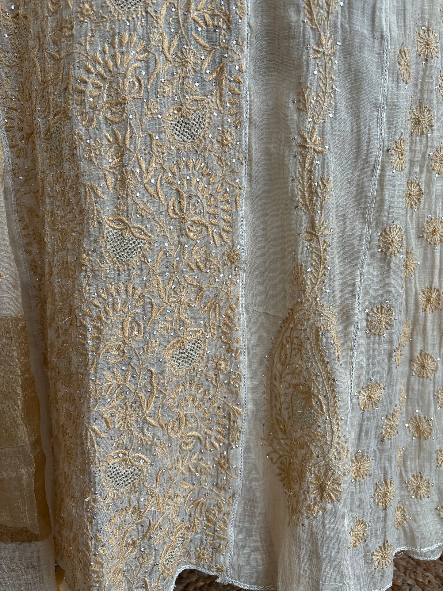 Dyeable Golden Pure Tissue Chikankari Kurta and Dupatta