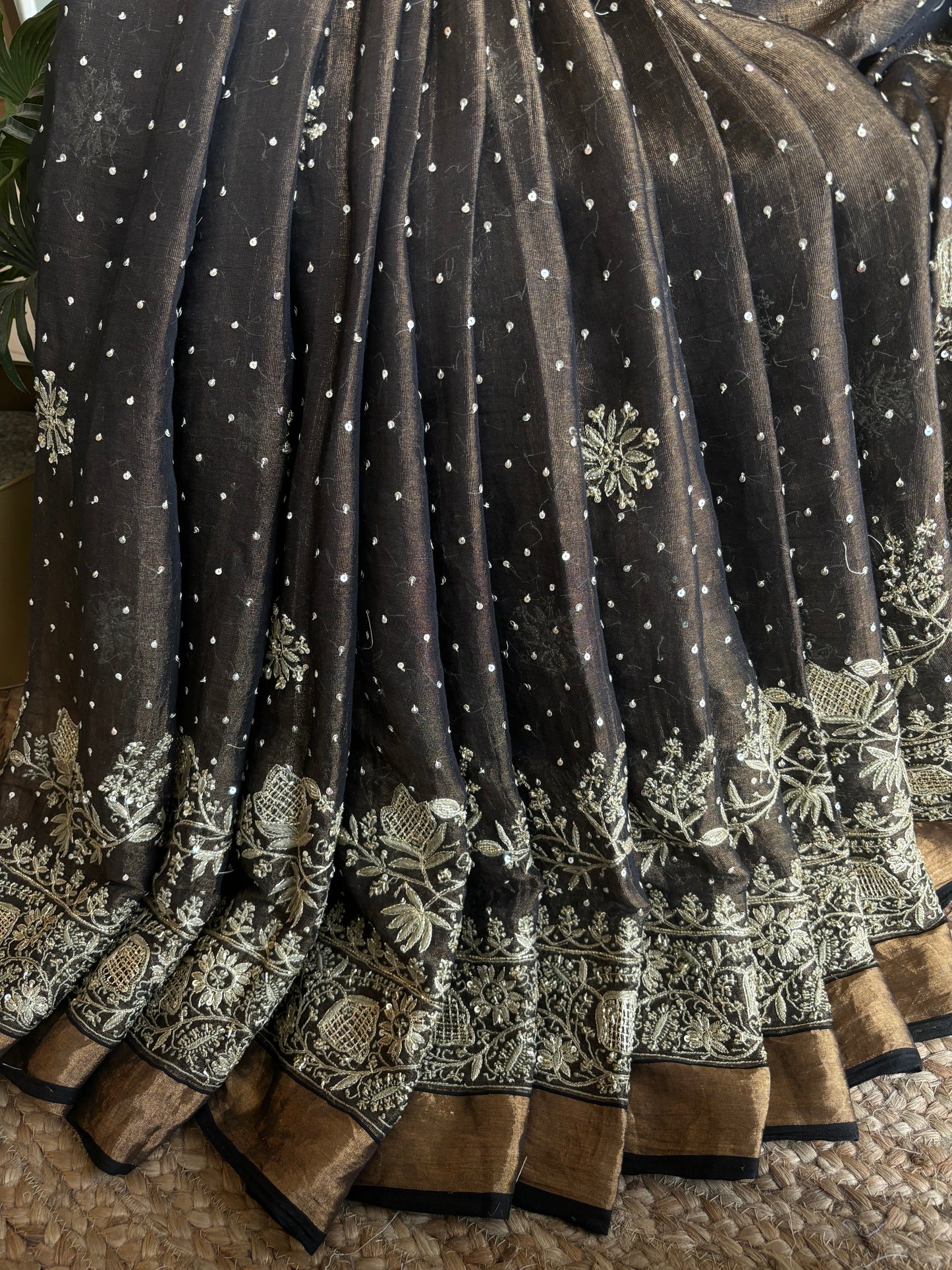 Black Pure Tissue Chikankari Saree