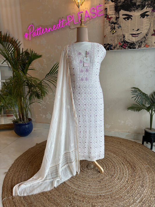 Dyeable Chanderi Mul Chikankari Kurta and Dupatta Fabric