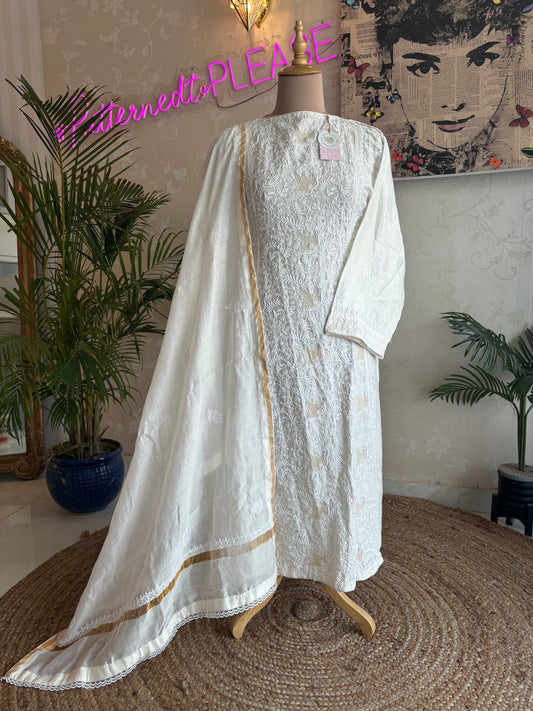 Dyeable Chanderi Chikankari Anarkali and Dupatta