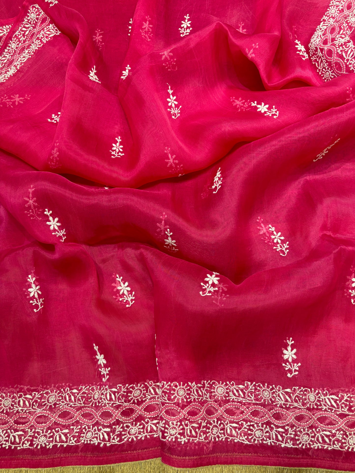 Pink Organza Silk Chikankari Kurta and Dupatta