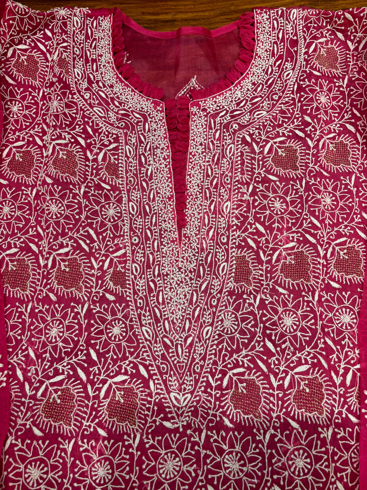 Pink Organza Silk Chikankari Kurta and Dupatta