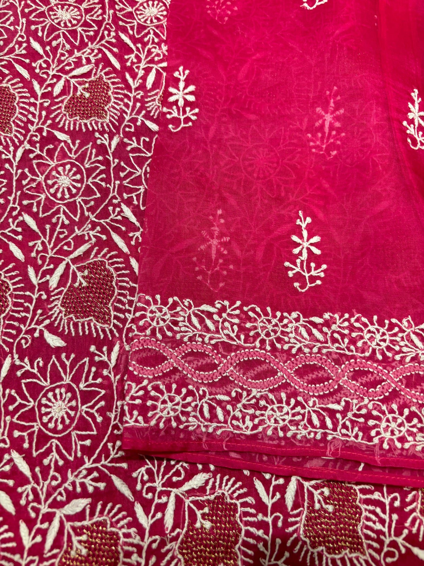 Pink Organza Silk Chikankari Kurta and Dupatta