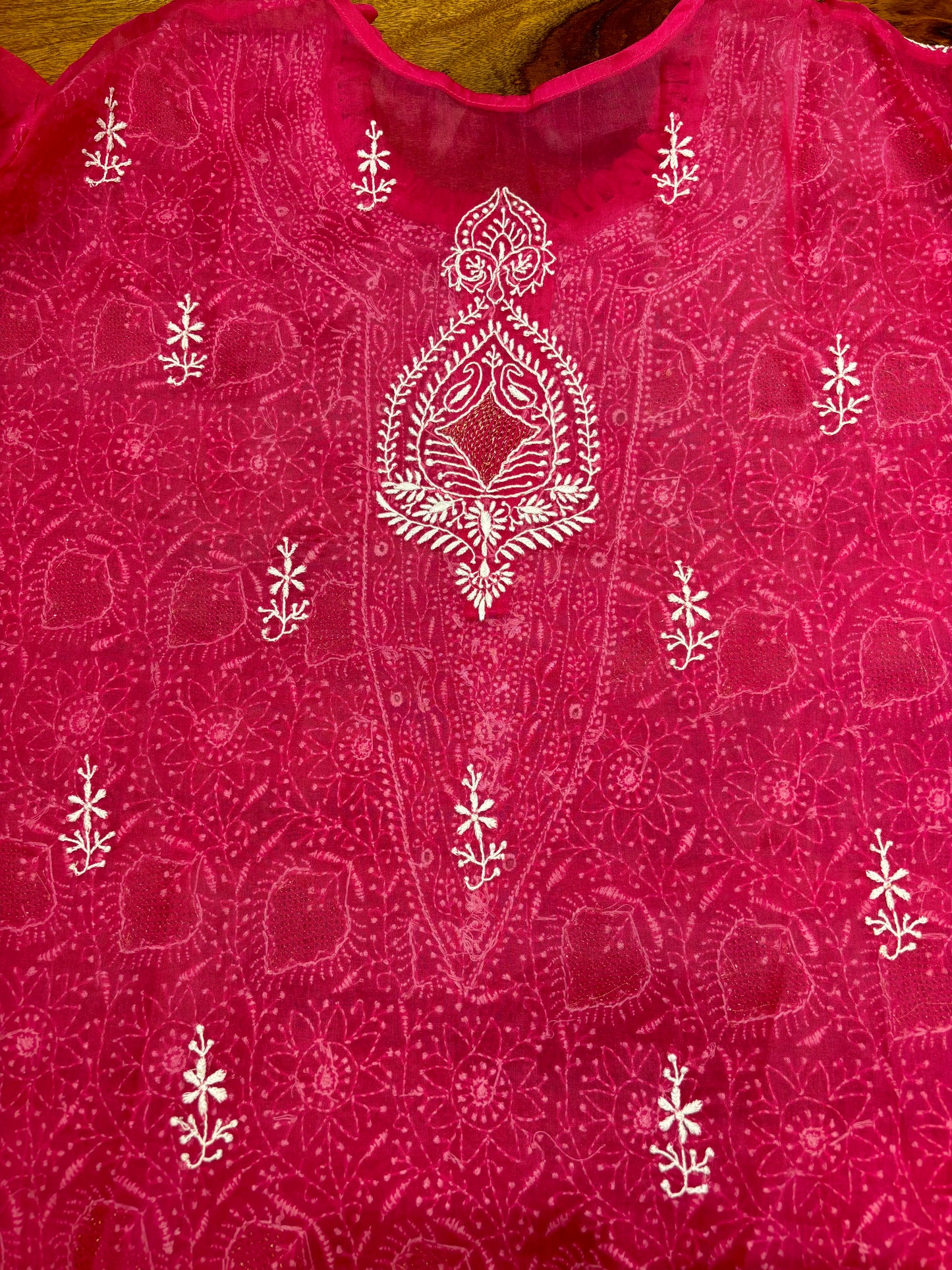 Pink Organza Silk Chikankari Kurta and Dupatta